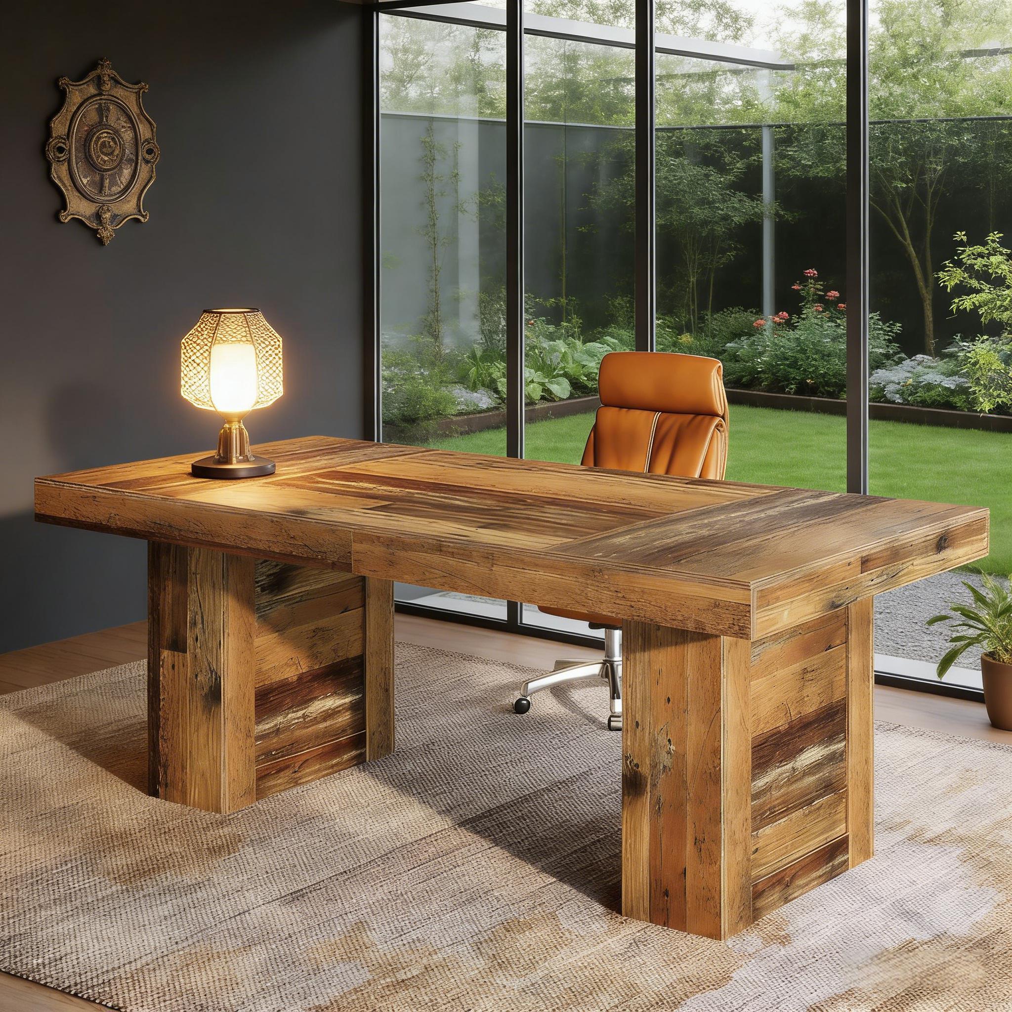 Executive Desk, Large Wooden Office Computer Desk with Heavy Duty Legs