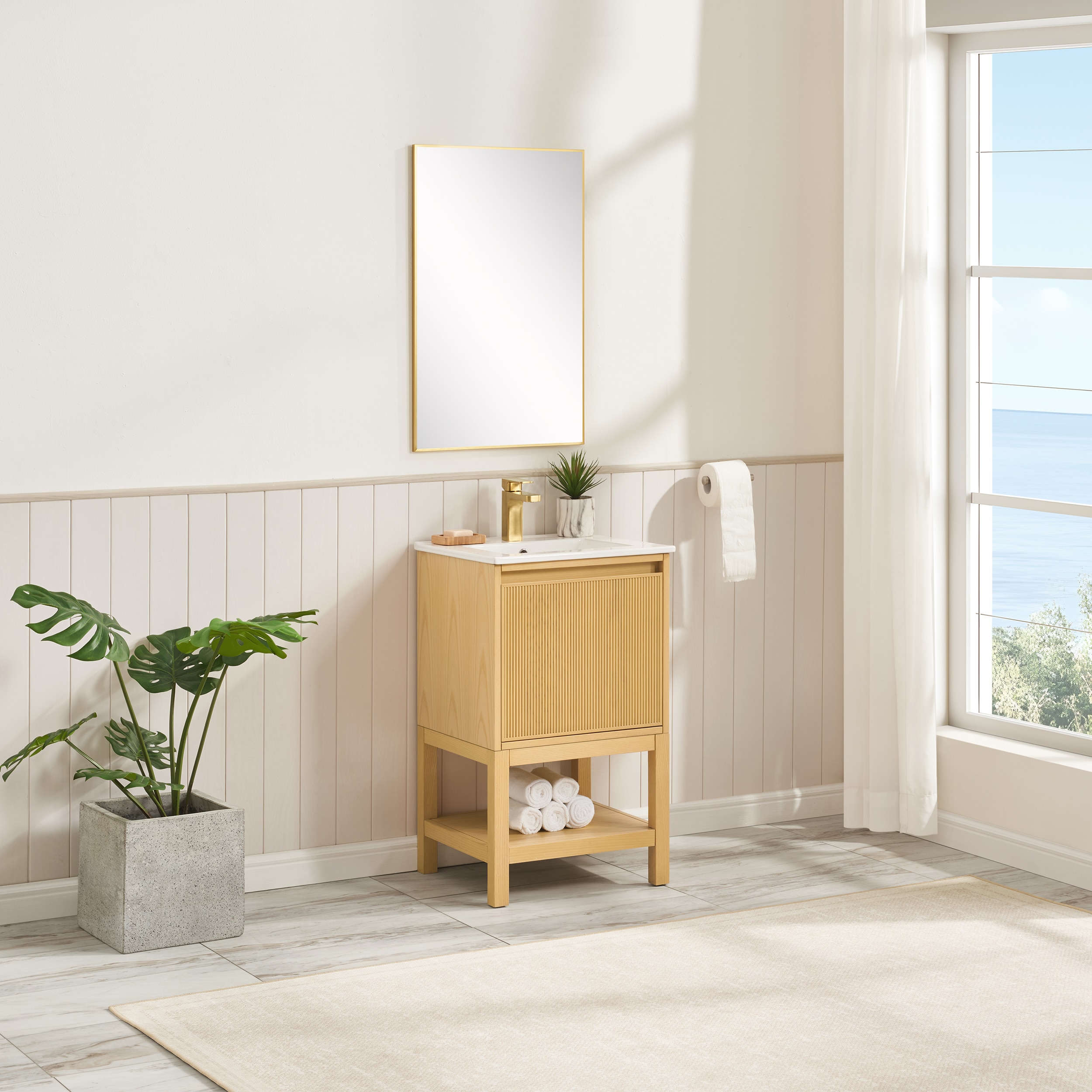 20 inch solid wood pre-assembly bathroom vanity with adjustable shelf --Ash Wood