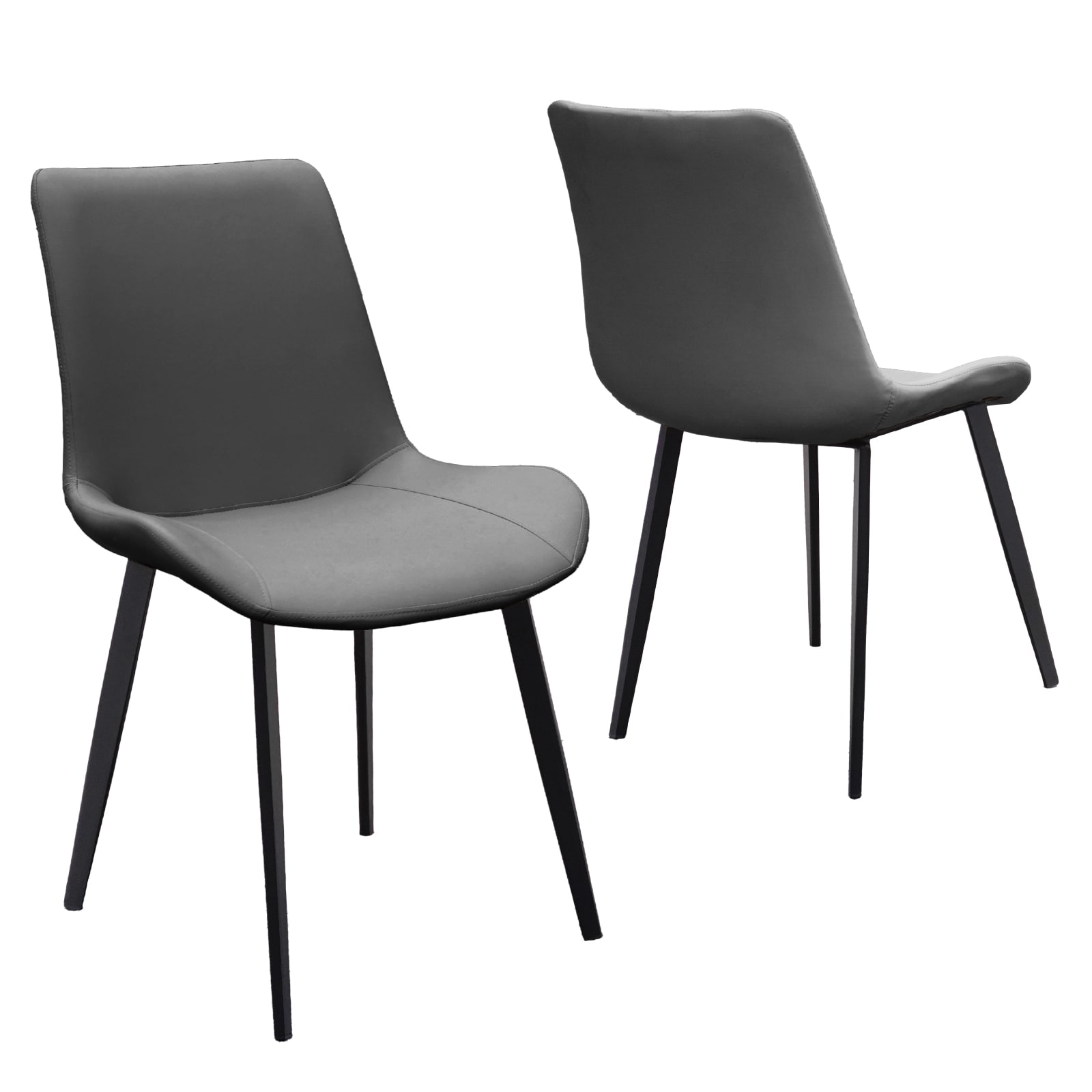 Grey PU Leather Dining Chair with Metal Legs, Modern Upholstered Chair Set of 2 for Kitchen, Restaurant, Living, Meeting Room