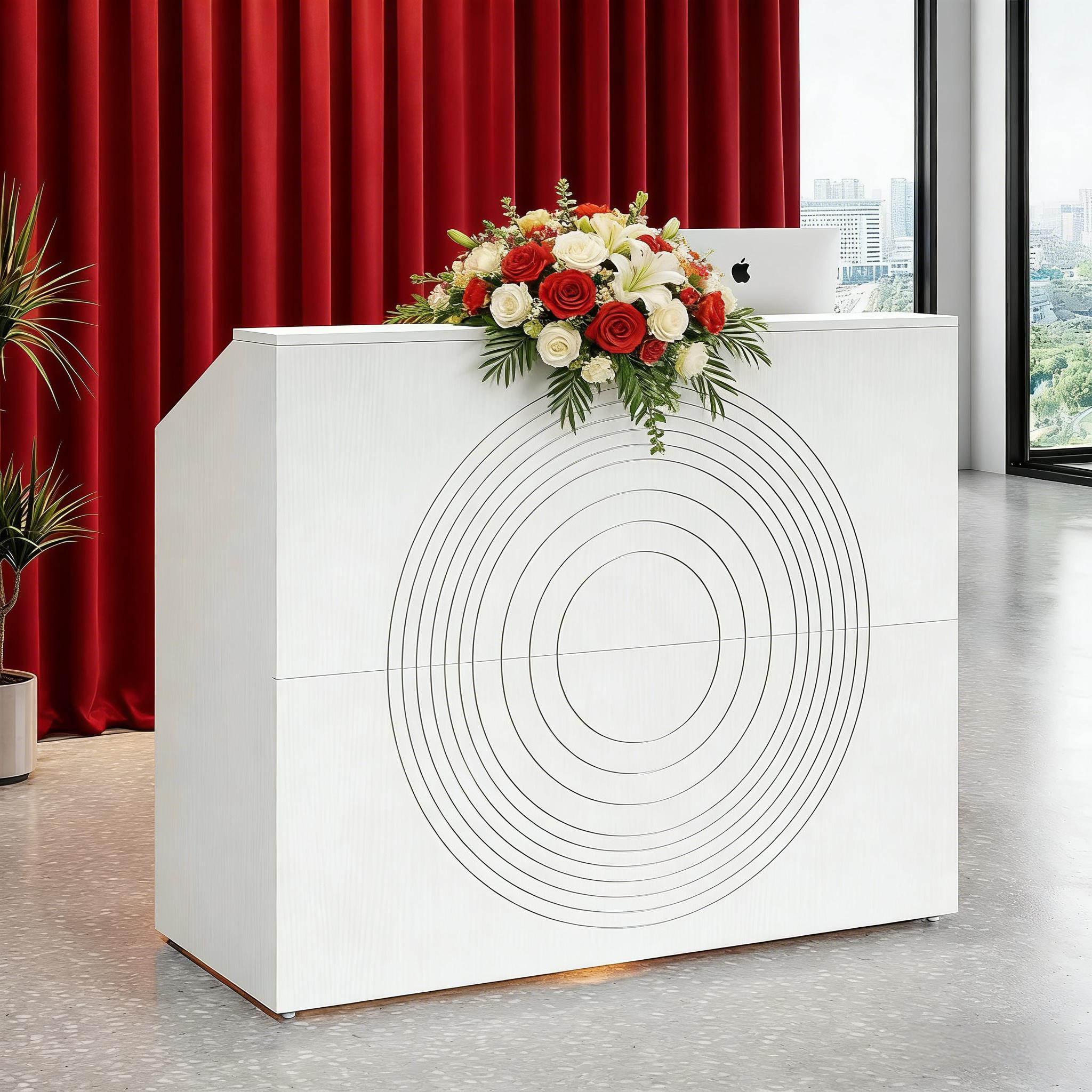 Reception Desk, Modern Front Desk Counter Table with Open Shelves