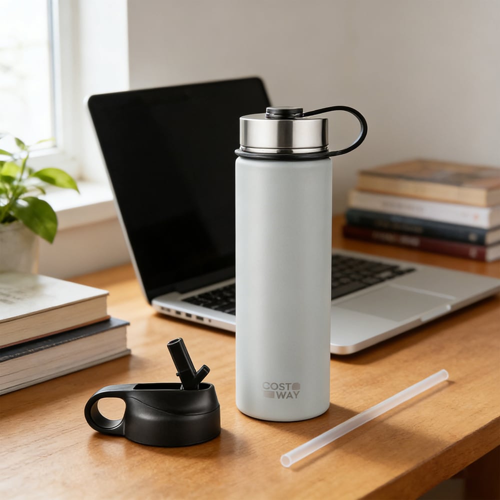 22 Oz Double-walled Insulated Stainless Steel Water Bottle with Straw Lid