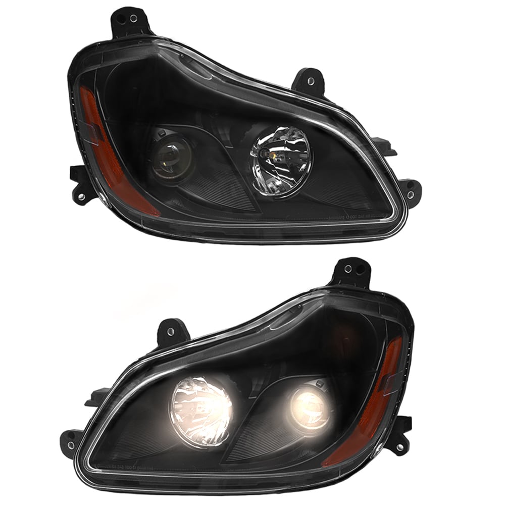 Headlight Assembly Fit for Kenworth T680 2013-2021, Left/Driver and Right/Passenger Pair Set(Black), Including halogen bulbs