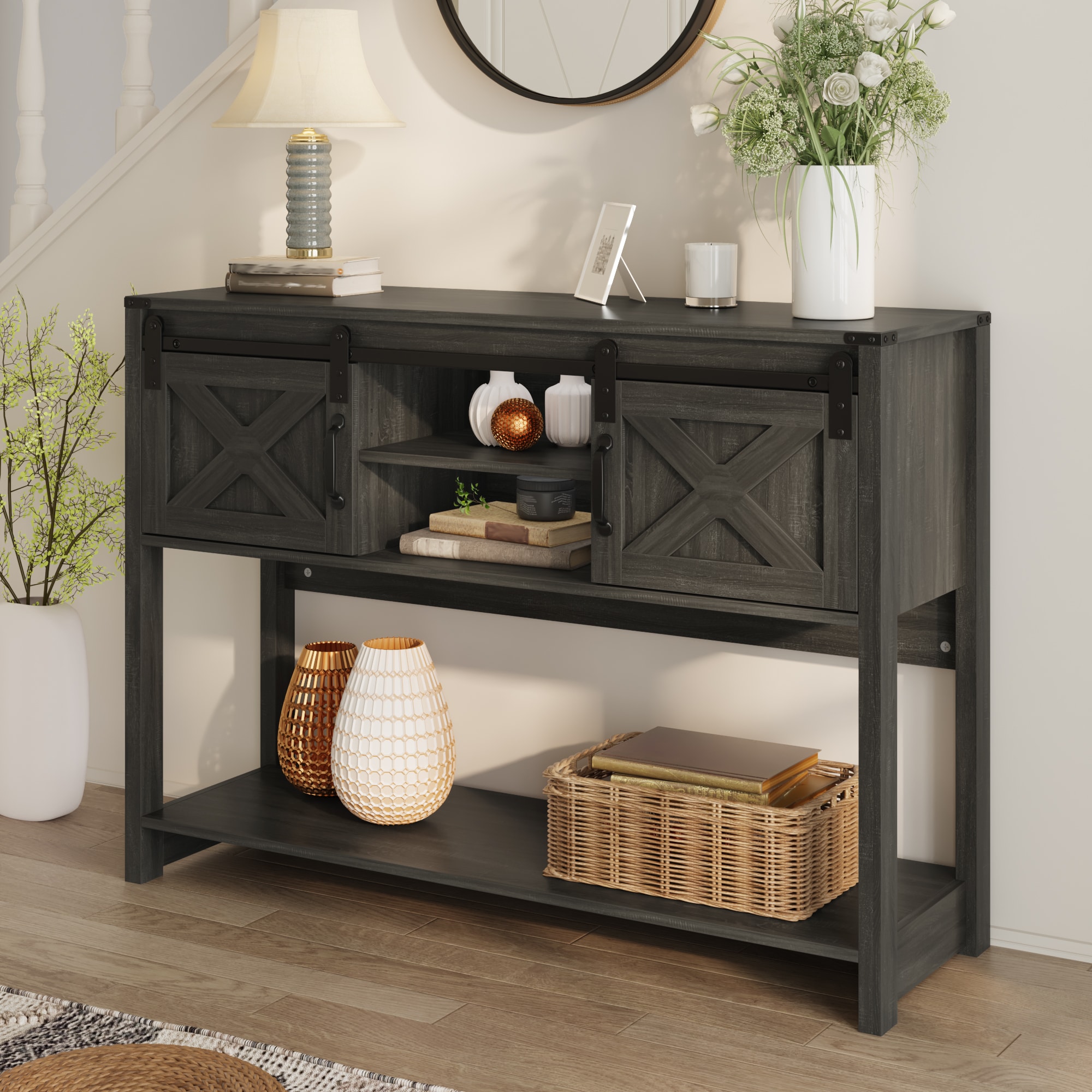 Farmhouse Entryway Table with Drawers, 46