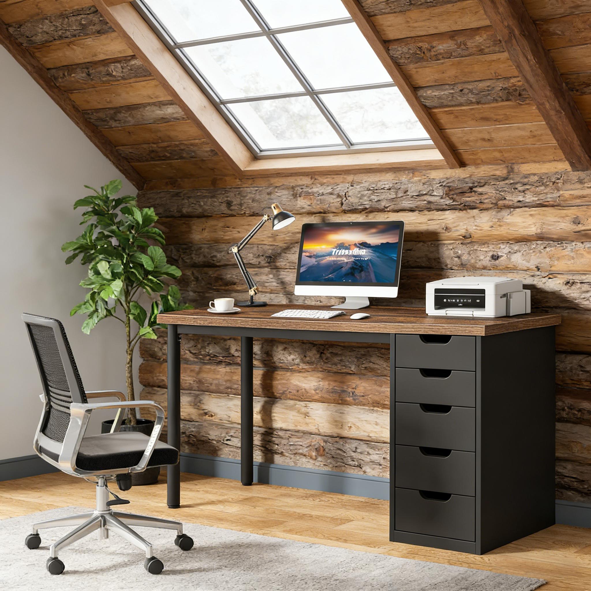 Computer Desk with 5 Drawers, Modern Study Table Writing DesW