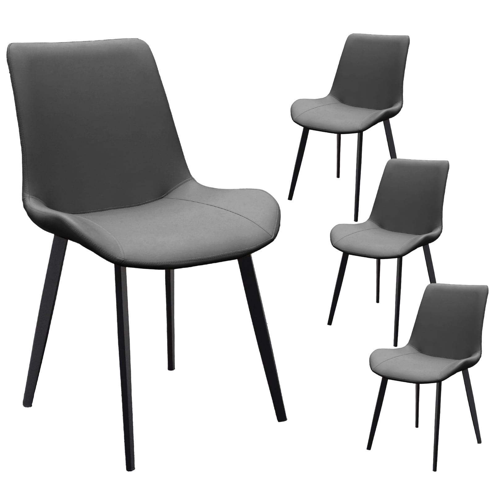 Grey PU Leather Dining Chair with Metal Legs, Modern Upholstered Chair Set of 4 for Kitchen, Restaurant, Living, Meeting Room