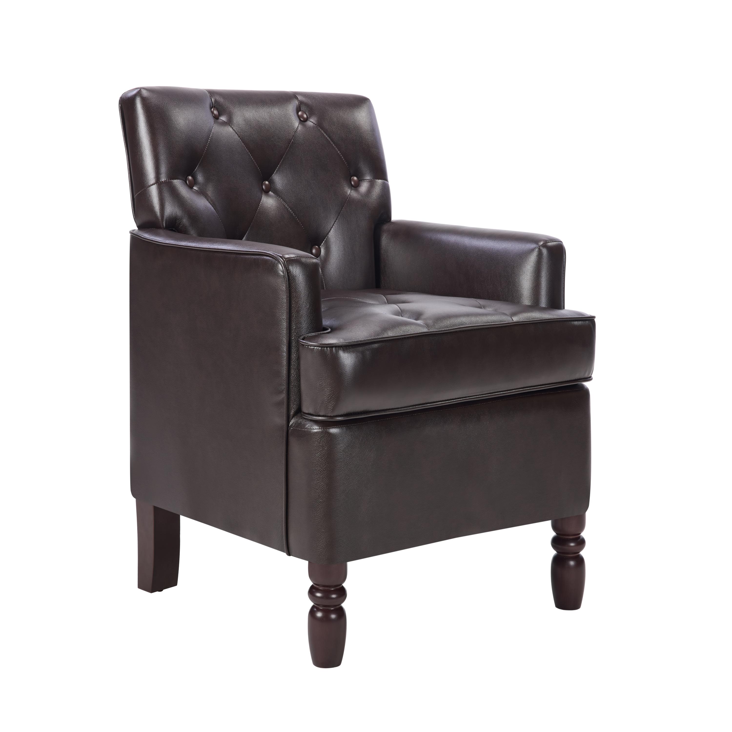 Leather Armchair with Rivet Decoration Single Sofa Accent Chair for Living Room-Brown