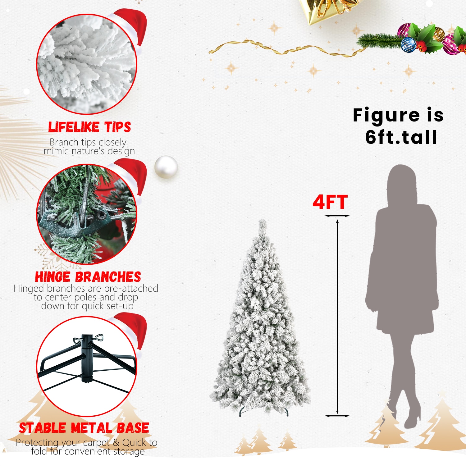 4ft PVC/Hard Needle Mixed Flocked Tree