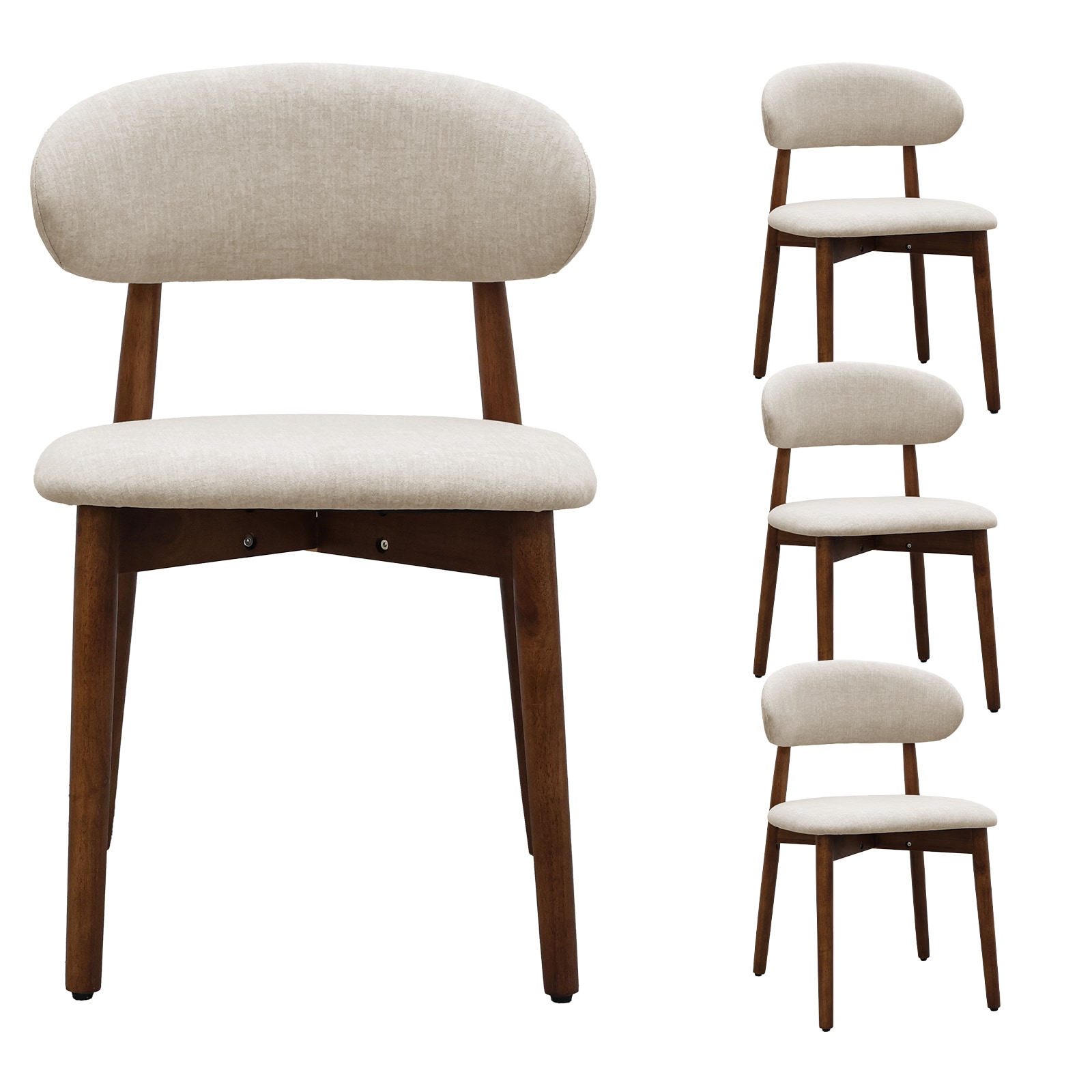 Warm Grey Flannelette Upholstered Dining Chair with Walnut Solid Wood Legs, Armless Chair Set of 4 for Kitchen, Restaurant, Living, Meeting Room