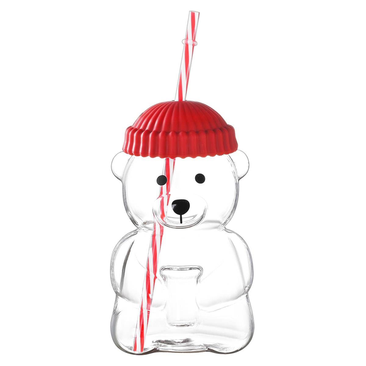 1 PCS 20 OZ Red Little Bear Glass Straw Cup High Borosilicate Heat-resistant Glass Cup For Juice, Milk and Cold drinks