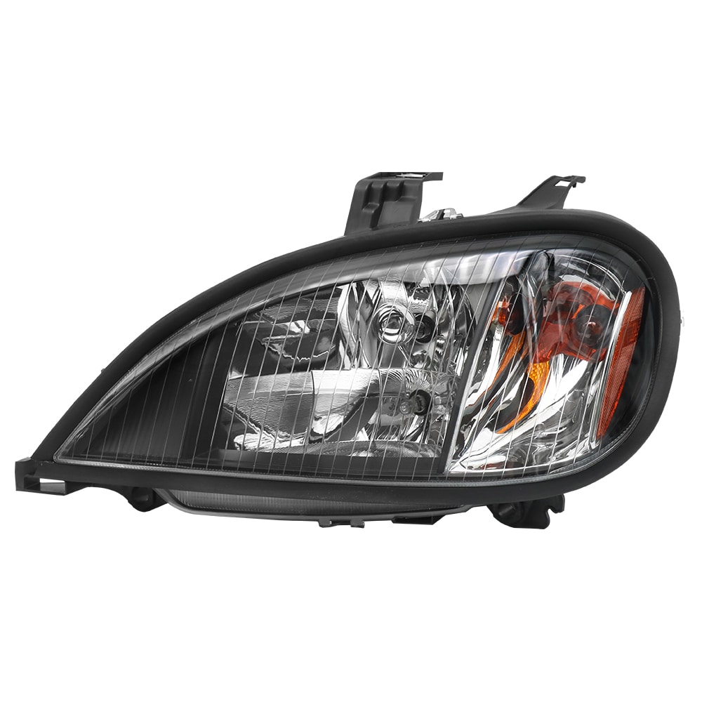 Headlights Assembly Fit For 2004-2017 Freightliner Columbia, Black Housing And Amber Reflector Headlamps, Left/Driver Side, Including Halogen bulbs