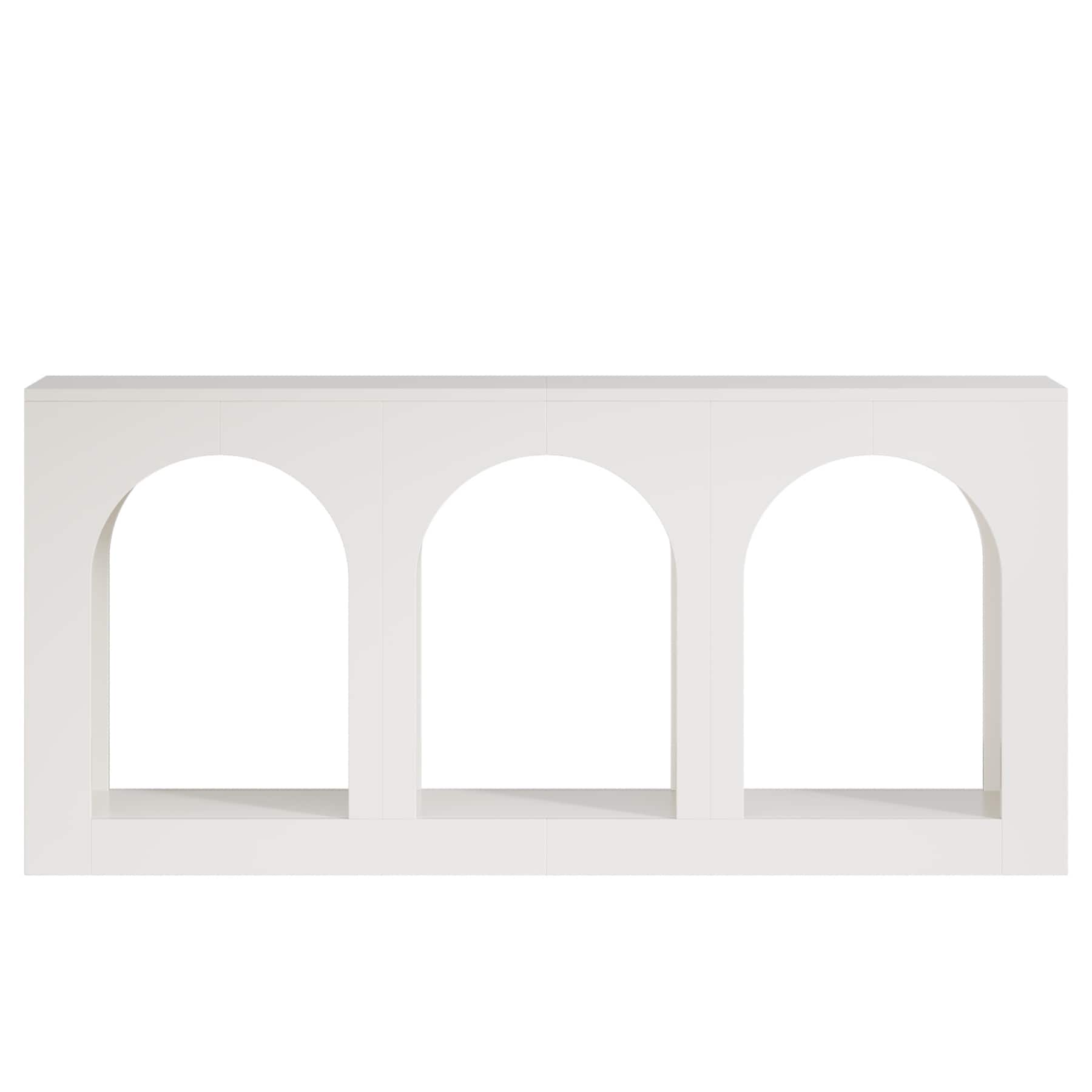 Arched Entryway Table, Wood Console Table with 3 Arched Shelves