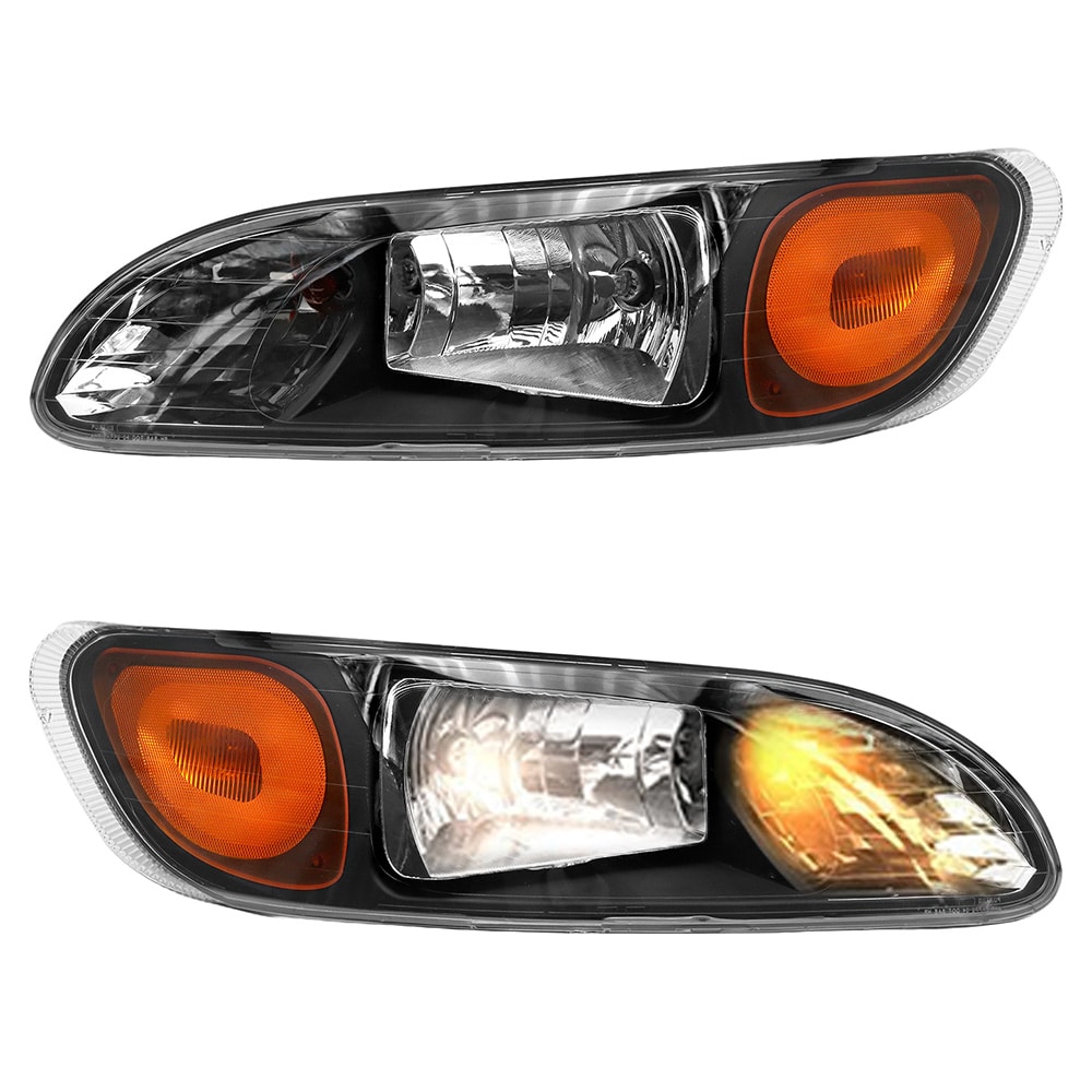 Halogen Headlights Assembly Compatible With 2005-2016 Peterbilt 337/386/387 With Turn Signal, Pair Left/Driver and Right/Passenger Both Sides, Black