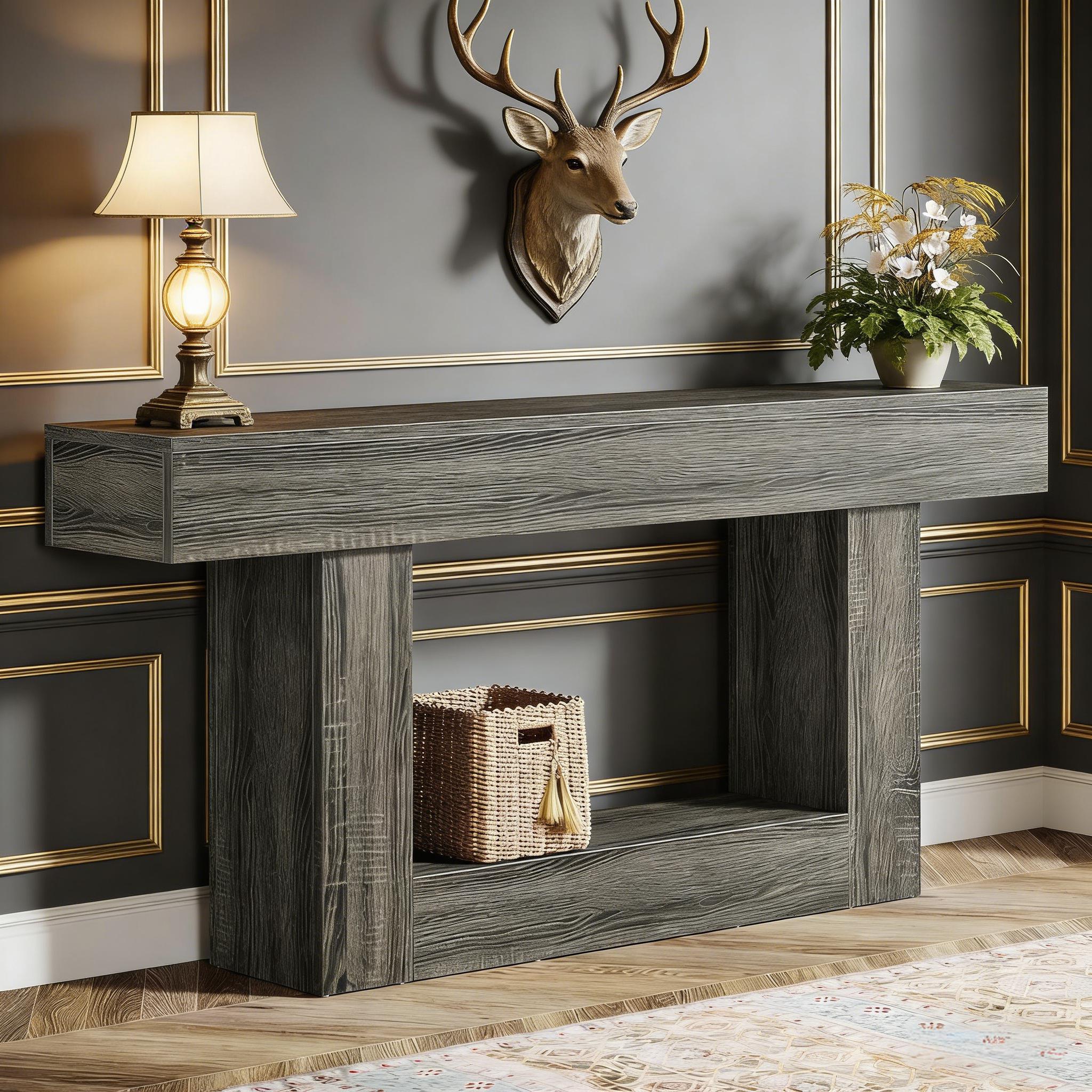 Wooden Console Table, Farmhouse 2-Tier Sofa Table Entryway Table