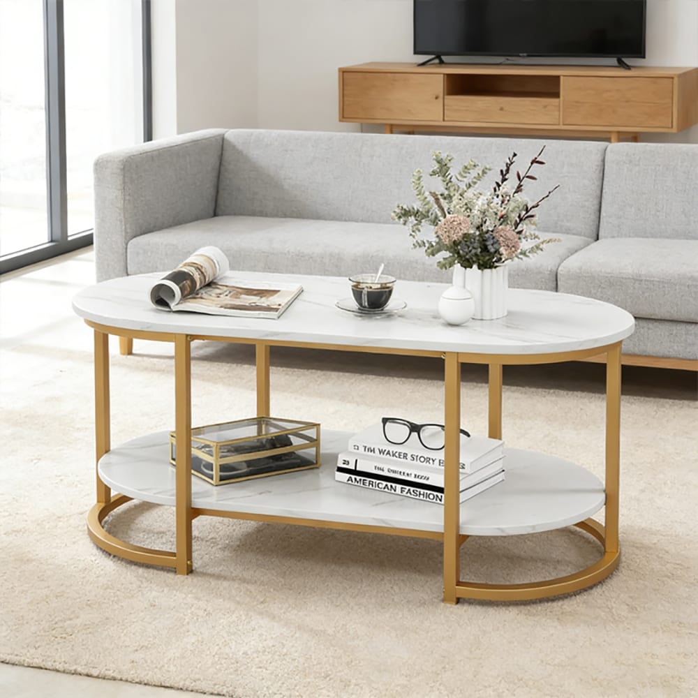 Marble Coffee Table with Open Storage Shelf