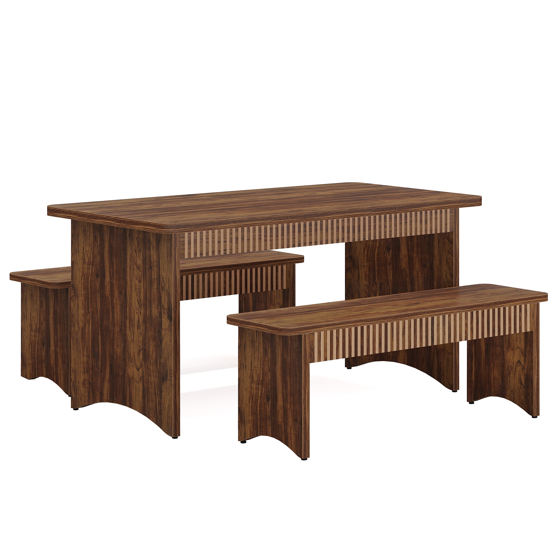 Kitchen Table with 2 Benches, 3-Piece Dining Table Set for 4-6 People