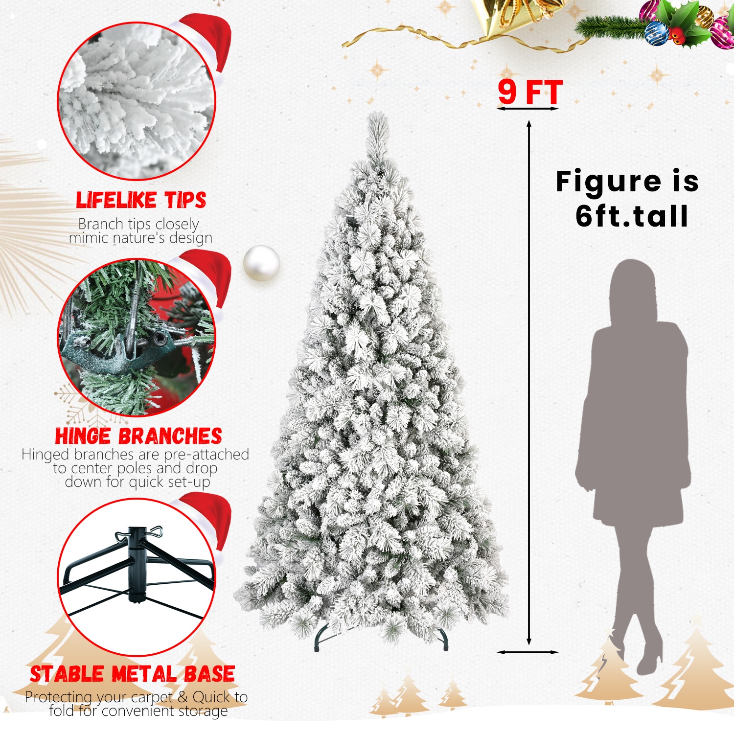 9ft PVC/Hard Needle Mixed Flocked Tree