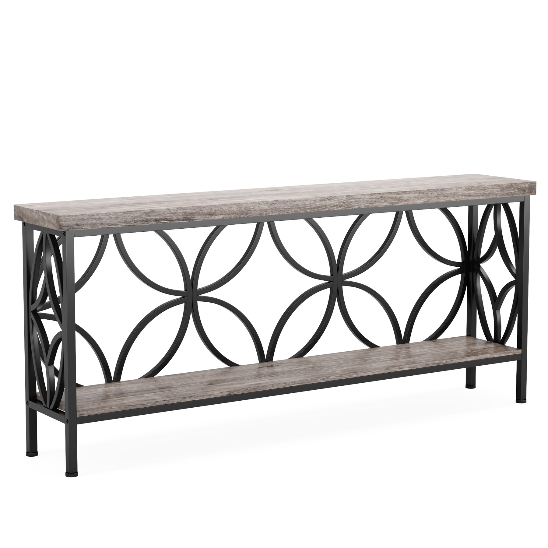 2-Tier Console Table, Industrial Sofa Table Behind Couch