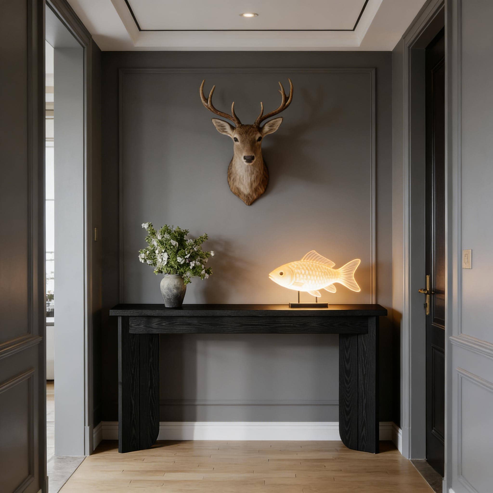 Console Table, Wood Sofa Table Hallway Table with Double Pedestal