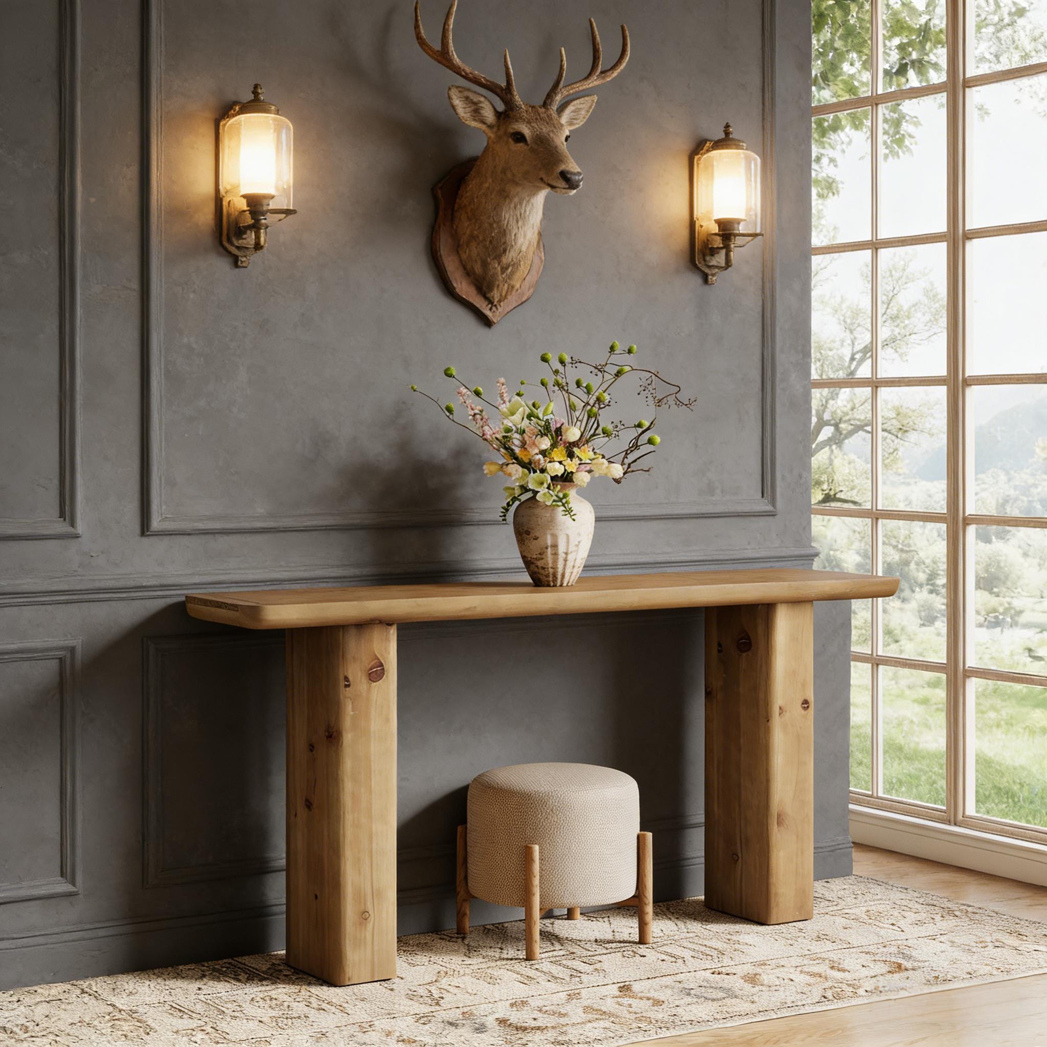 Solid Wood Console Table, Sofa Table Behind Couch with Sturdy Base
