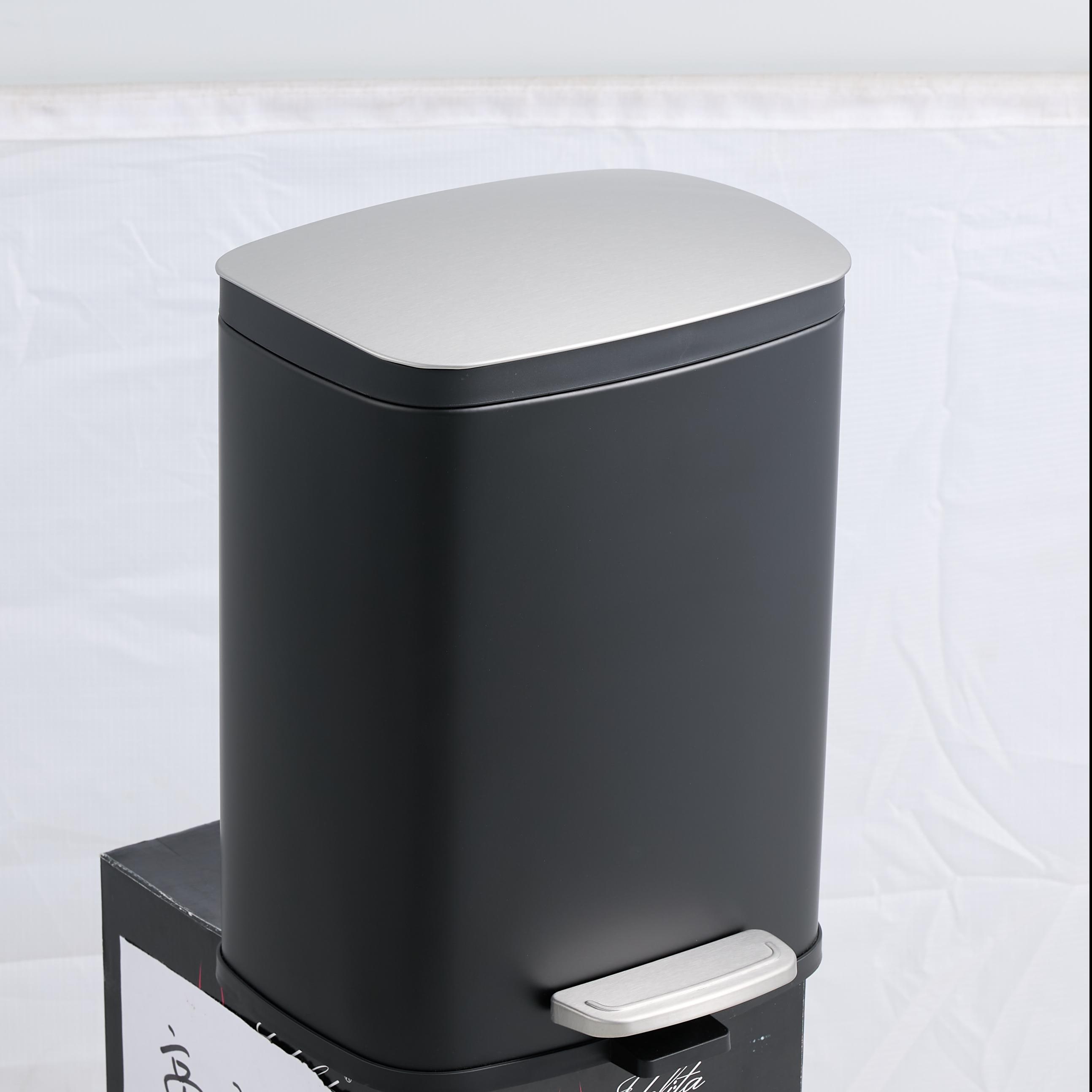 5L/1.32 Gallon Rectangular Step Trash Can, Stainless Steel Bathroom Garbage Can with Foot Pedal, Removable Inner Bucket and Side Handle, Soft Edge Lid