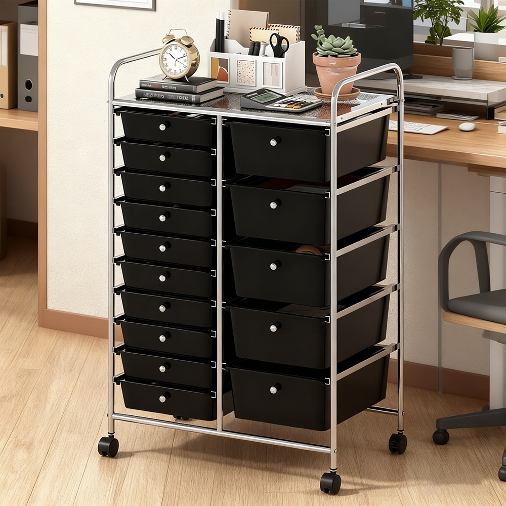 Rolling Storage Cart 15-Drawer Trolley with Chrome Plated Metal Frame