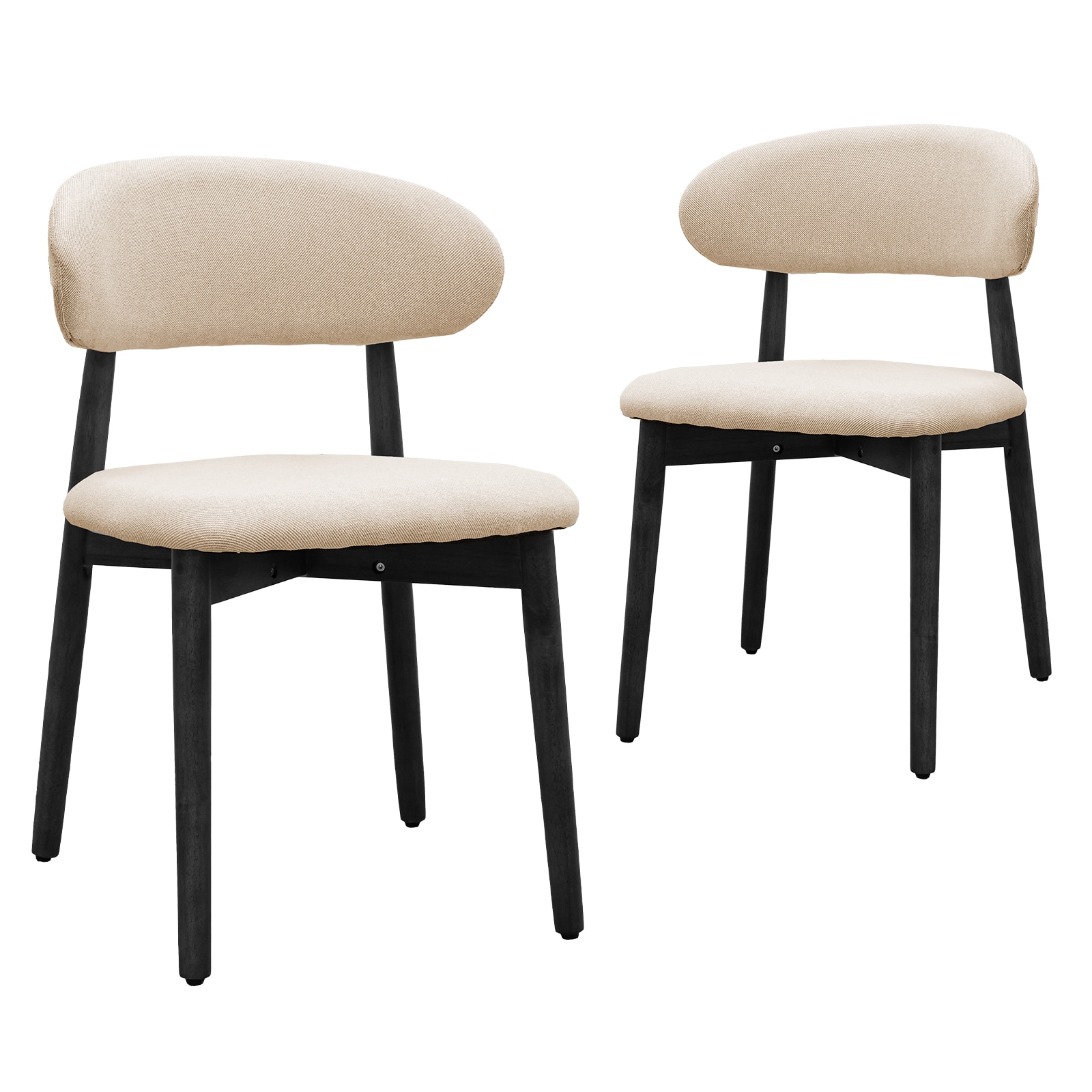 Beige Cotton-Linen Fabric Upholstered Dining Chair with Black Solid Wood Legs, Armless Chair Set of 2 for Kitchen, Restaurant, Living, Meeting Room