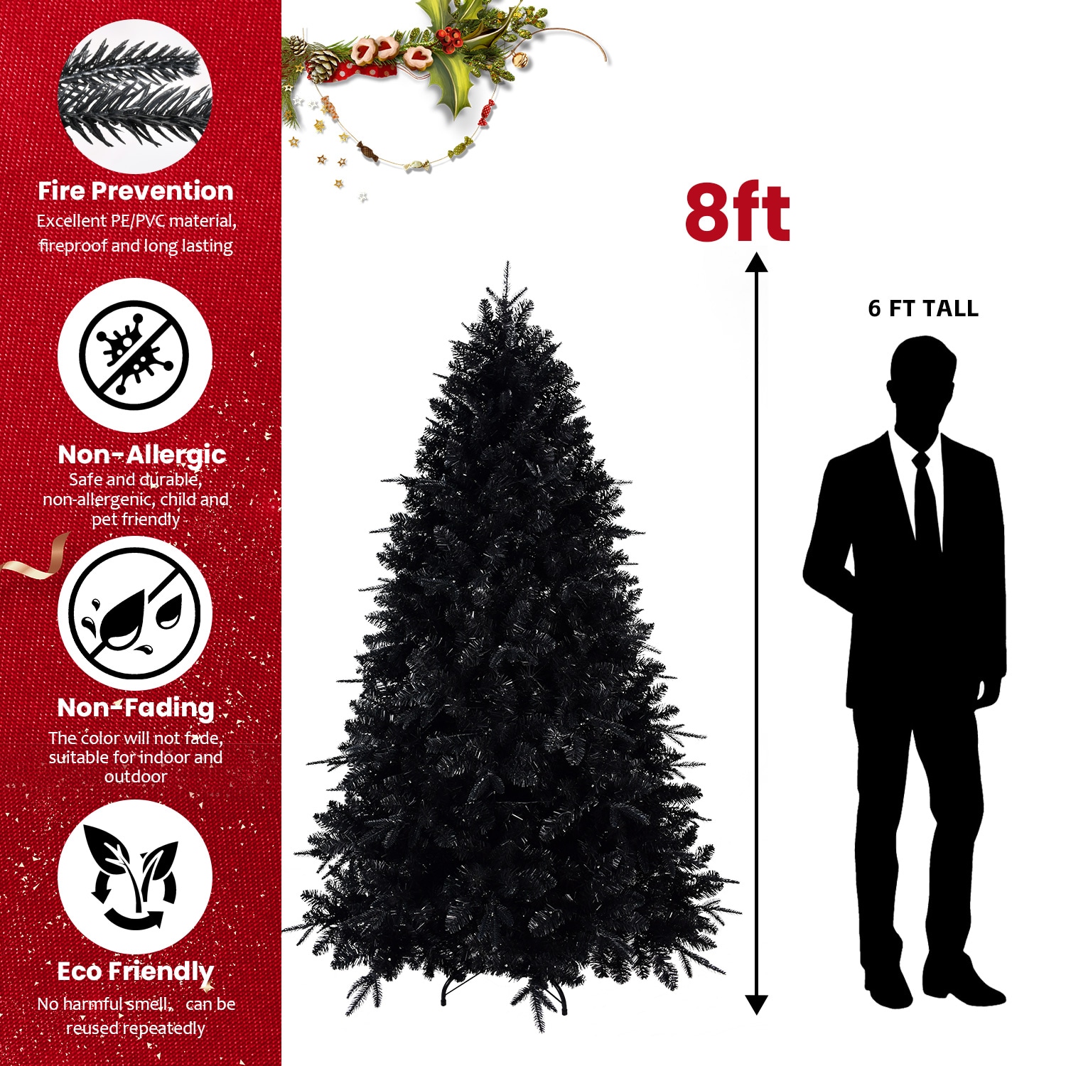 8ft PE/PVC mixed Black tree