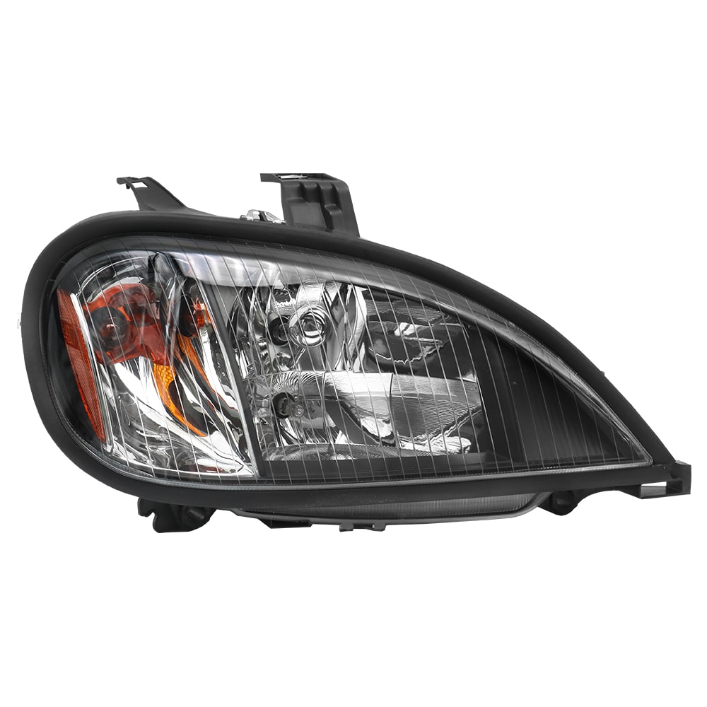 Headlights Assembly Fit For 2004-2017 Freightliner Columbia, Black Housing And Amber Reflector Headlamps, Right/Passenger Side, Including Halogen bulb