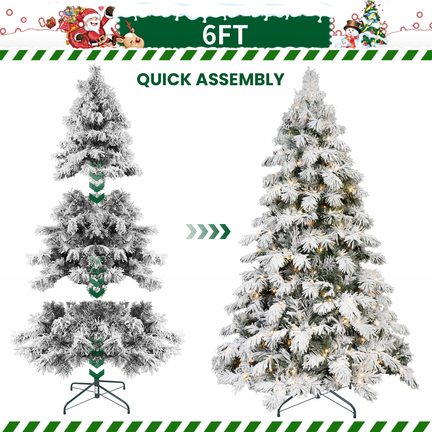 6ft PVC flocked tree （memory wire+power pole）