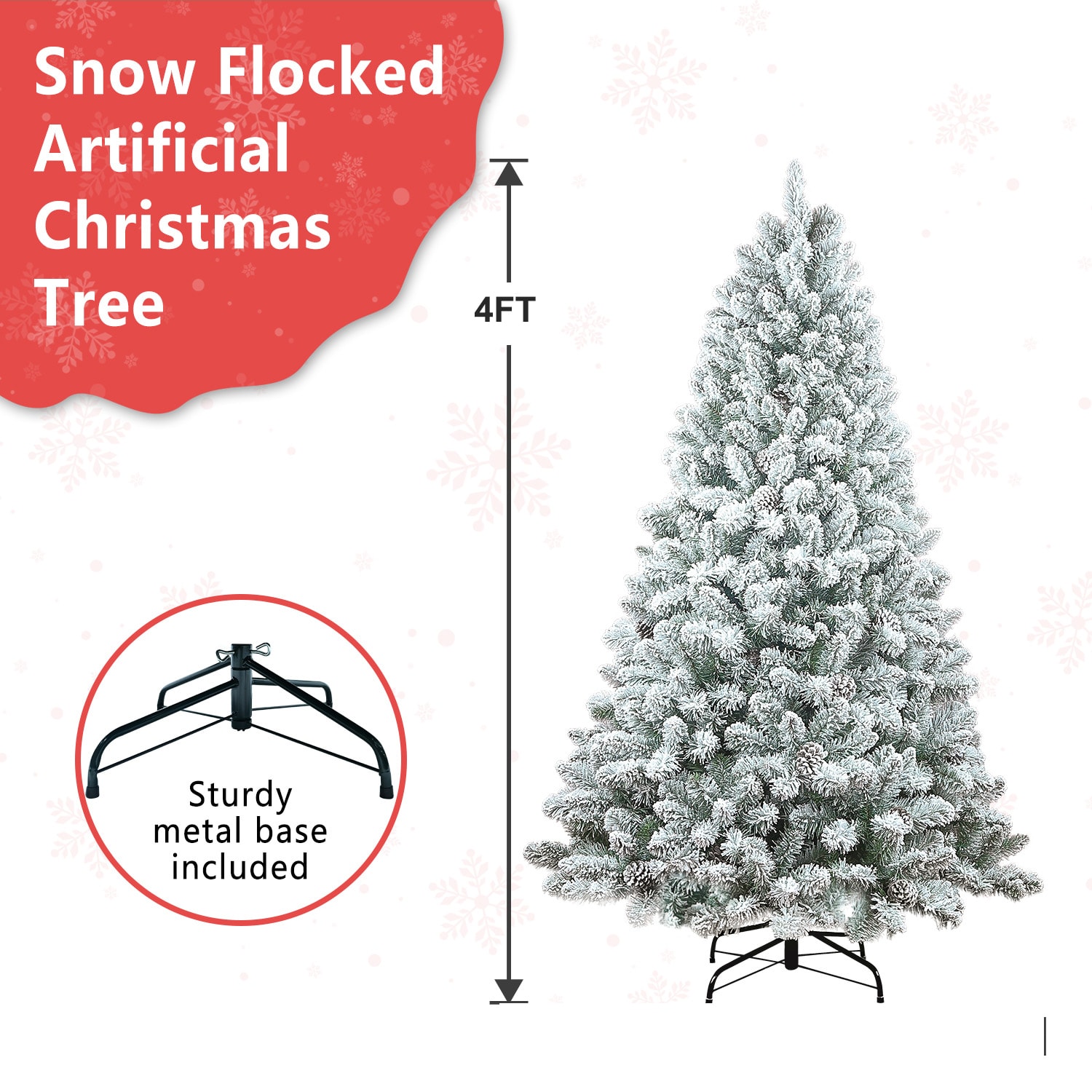 4ft pvc mixed floceked tree21pine cones