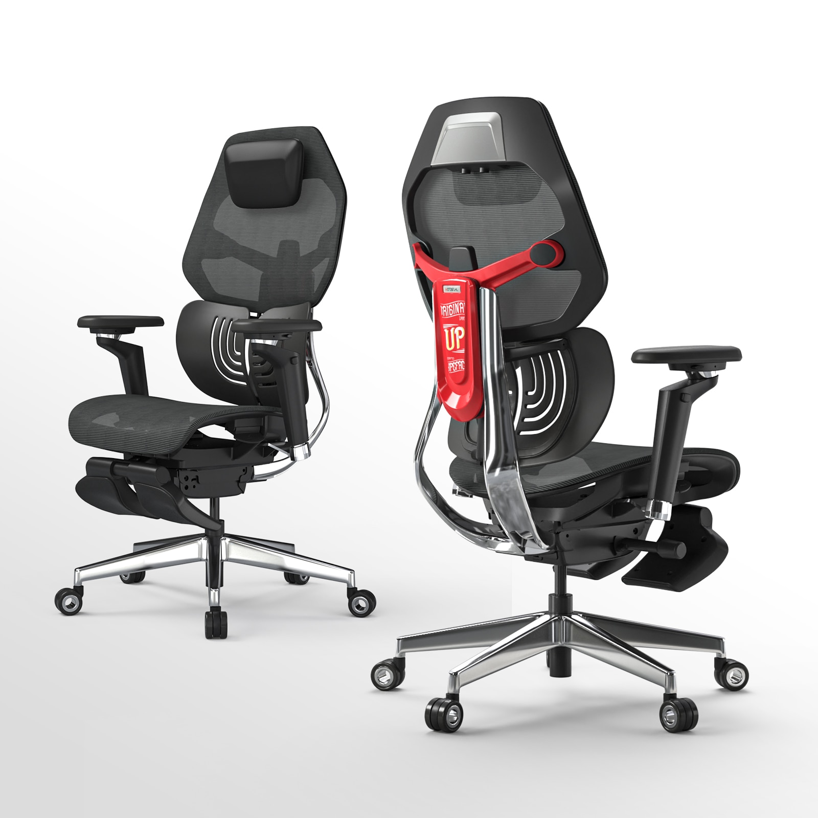 Computer Desk Gaming Chair with 2-Piece Protrusion Adjustable Lumbar Support Trackmaster 6D Armrest Height Adjustable with 2D Leather Headrest 136° Ti