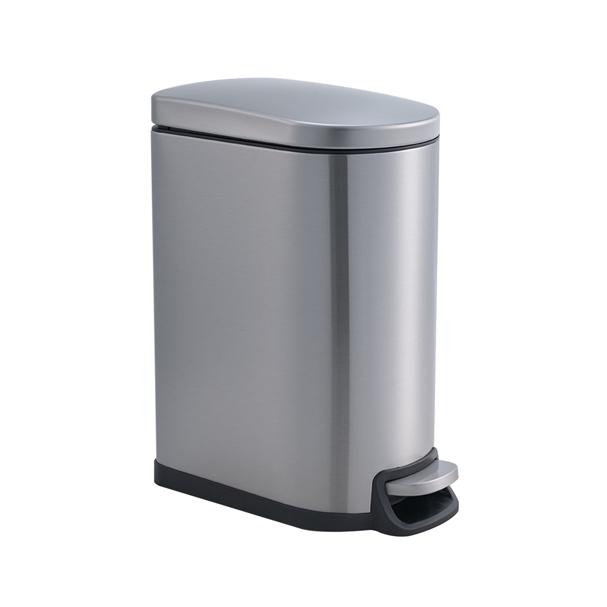 10L/2.6 Gallon Curved Step Trash Can, Stainless Steel Garbage Can with Foot Pedal, Removable Inner Bucket with Grip Groove and Lid Handle for Kitchen 