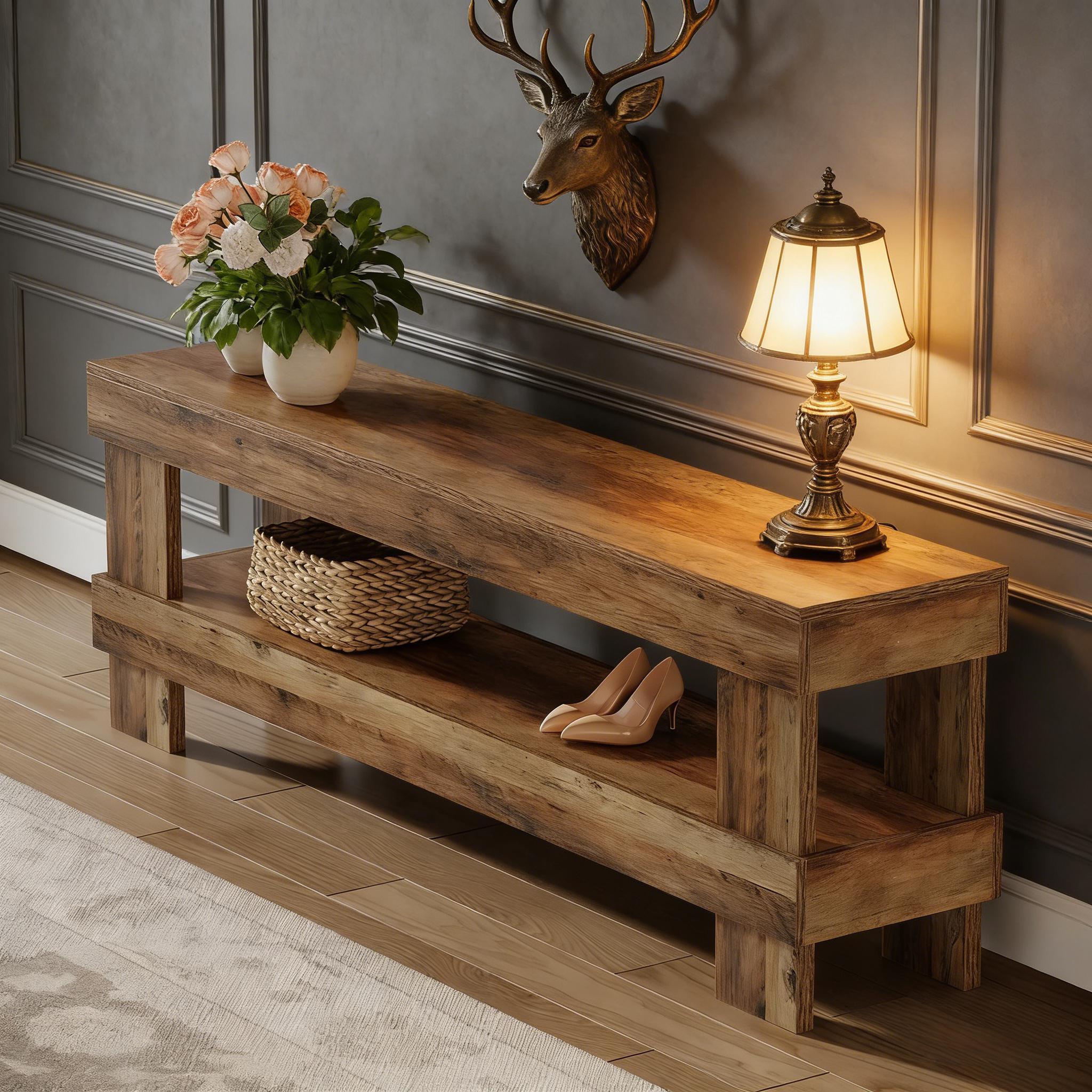 Entryway Bench, 2-Tier Shoe Bench Seat End of Bed Storage Benches
