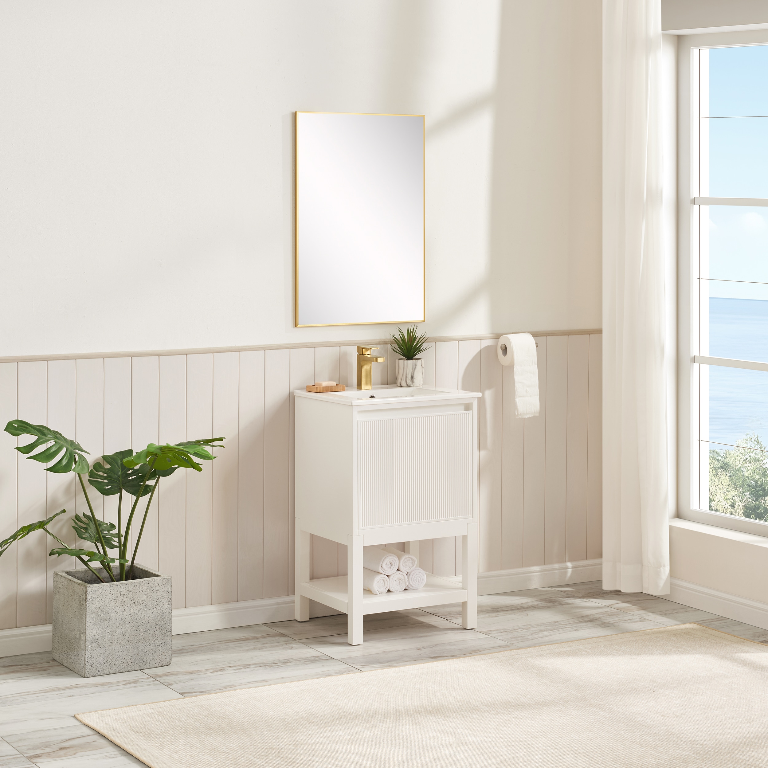 20 inch solid wood pre-assembled bathroom vanity with adjustable shelf --White
