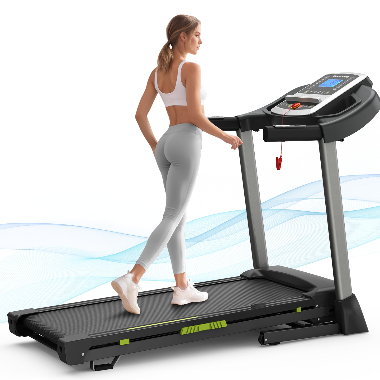 Compact Foldable Home Treadmill: Max 7.5MPH, 8 Shock Absorbers, 41.3×16.5” Running Area, 12 Programs