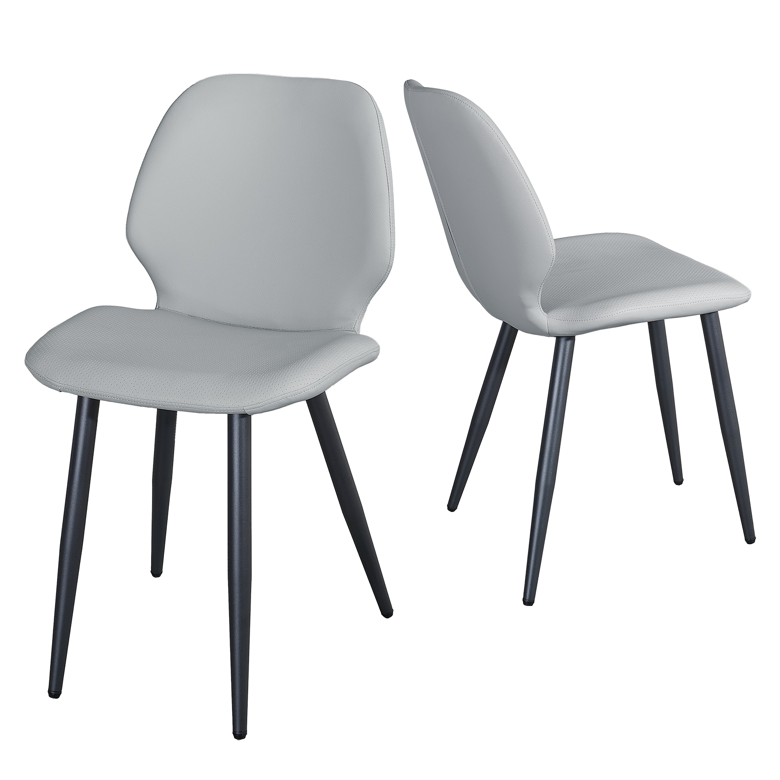 Light Grey Leather Dining Chair with Metal Legs, Shell Shape Upholstered Chair Set of 2 for Kitchen, Restaurant, Living, Meeting Room