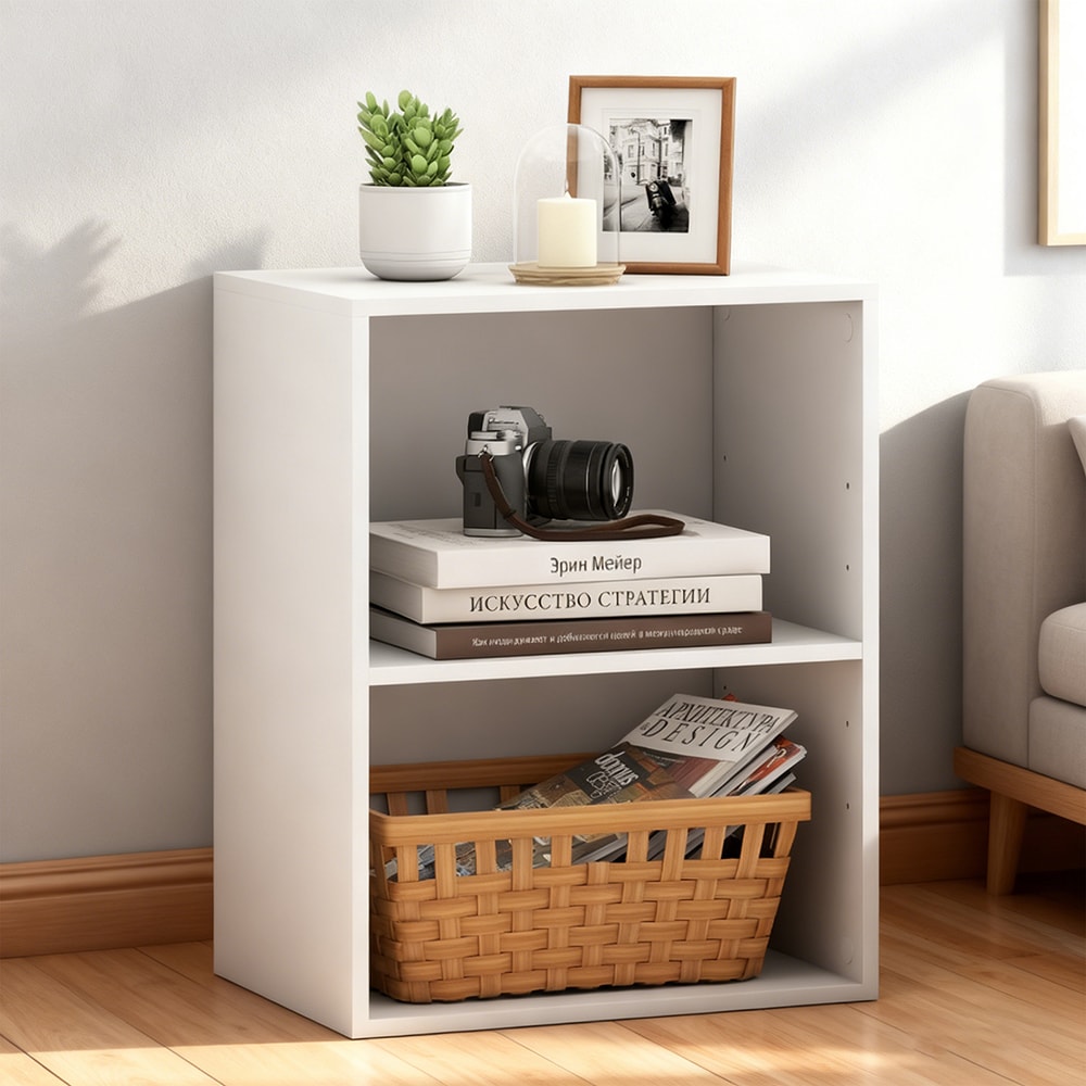 2-Cube Bookcase Floor Standing Open Bookshelf with 5-Position Adjustable Shelf