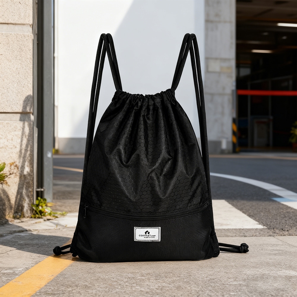 Drawstring Backpack String Bag Foldable Sports Sack with Zipper Pocket