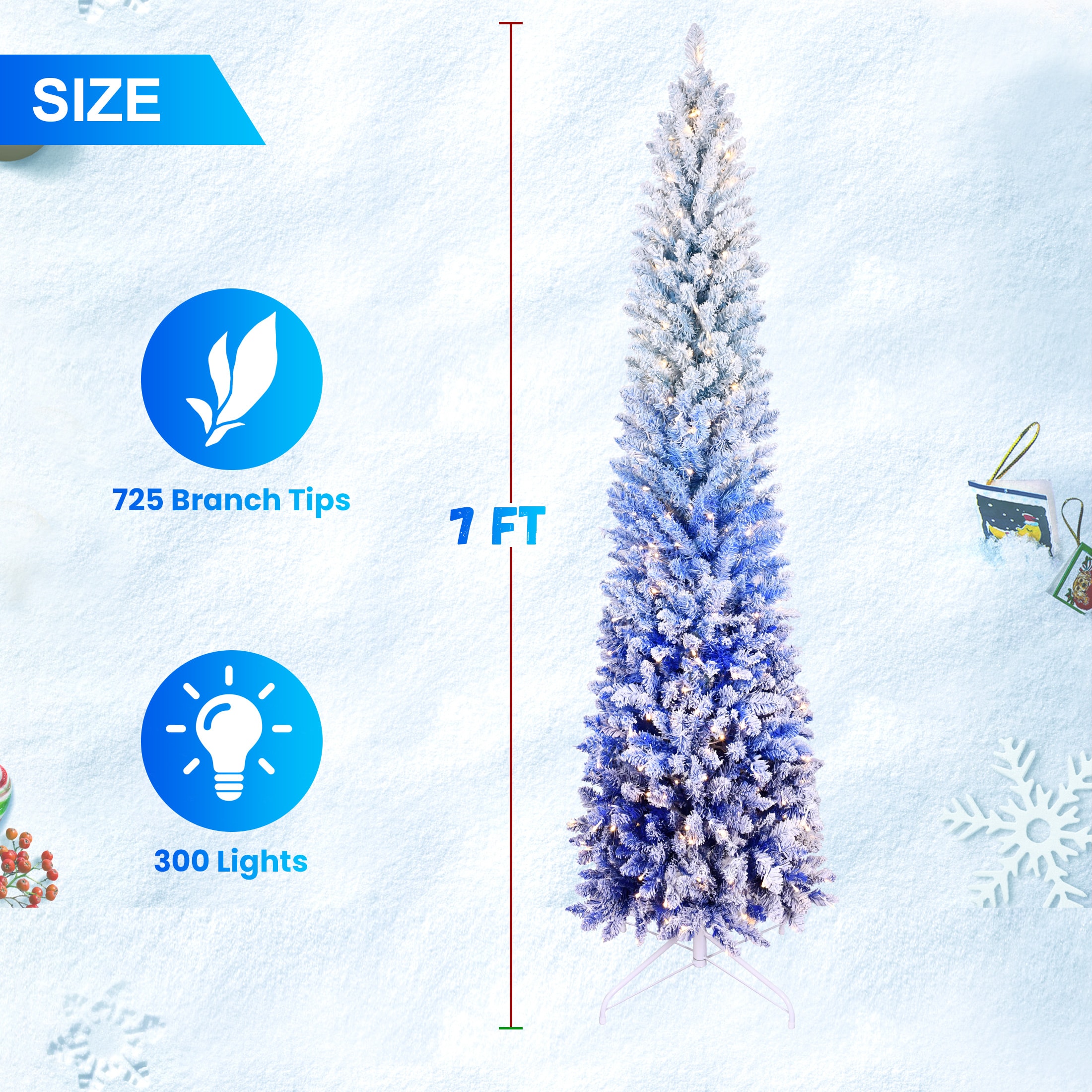 7ft PVC blue gradient flocking light tree