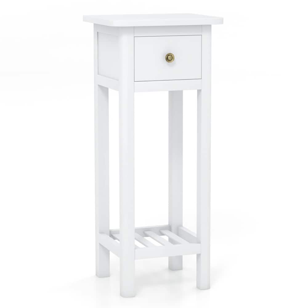 2 Tier Slim Nightstand Bedside Table with Drawer Shelf