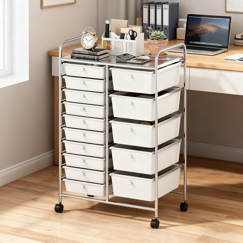 Rolling Storage Cart 15-Drawer Trolley with Chrome Plated Metal Frame
