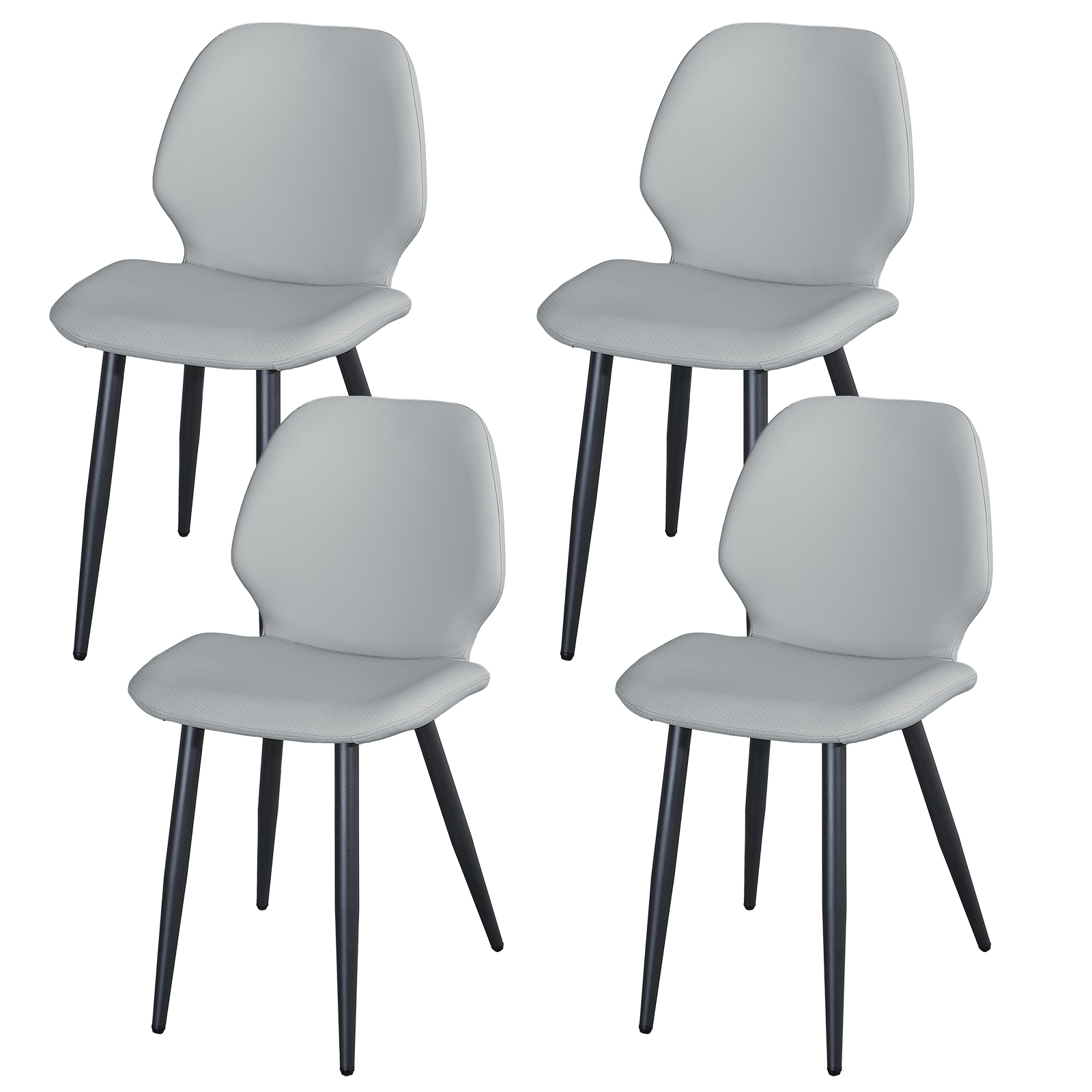 Light Grey Leather Dining Chair with Metal Legs, Shell Shape Upholstered Chair Set of 4 for Kitchen, Restaurant, Living, Meeting Room
