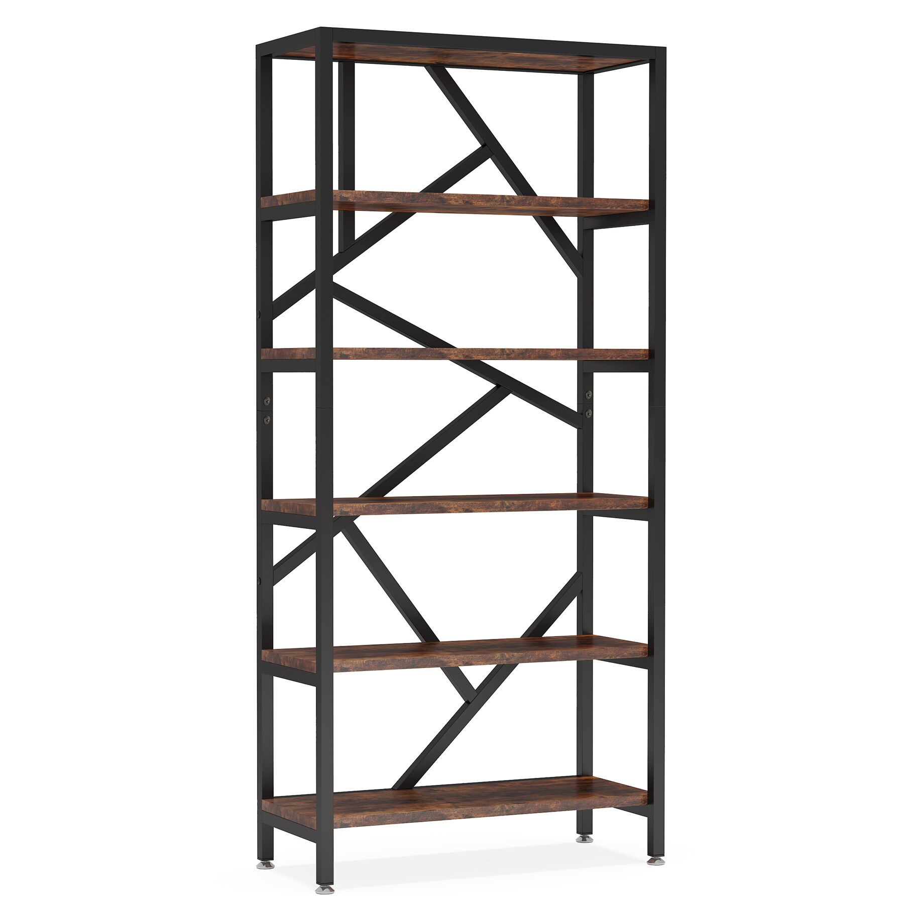 Bookshelf, Industrial Etagere Bookcase 6 Shelf Display Rack