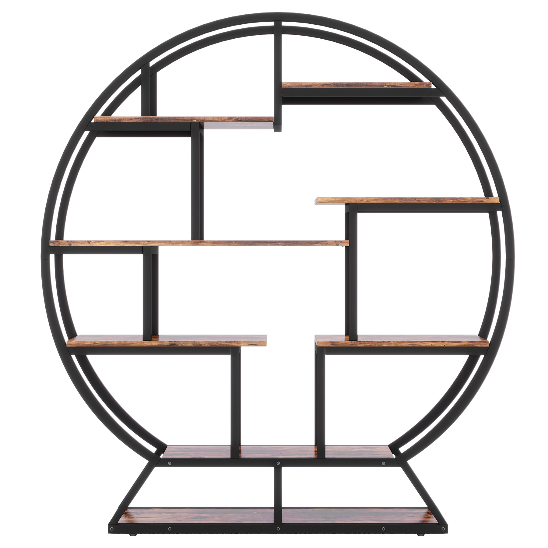 Round Bookshelf, 63 Inch Etagere Bookcase with Staggered Shelves