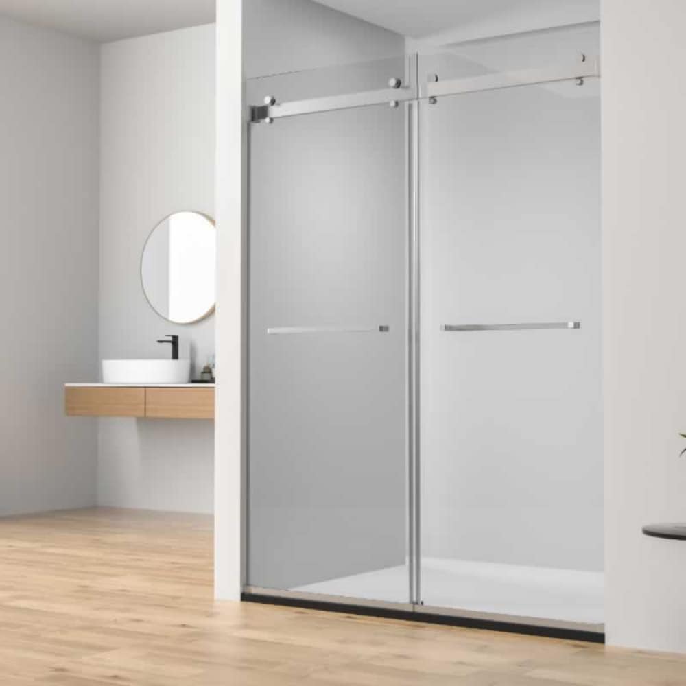 Frameless Double Sliding Shower Door, Adjustable Width: 44