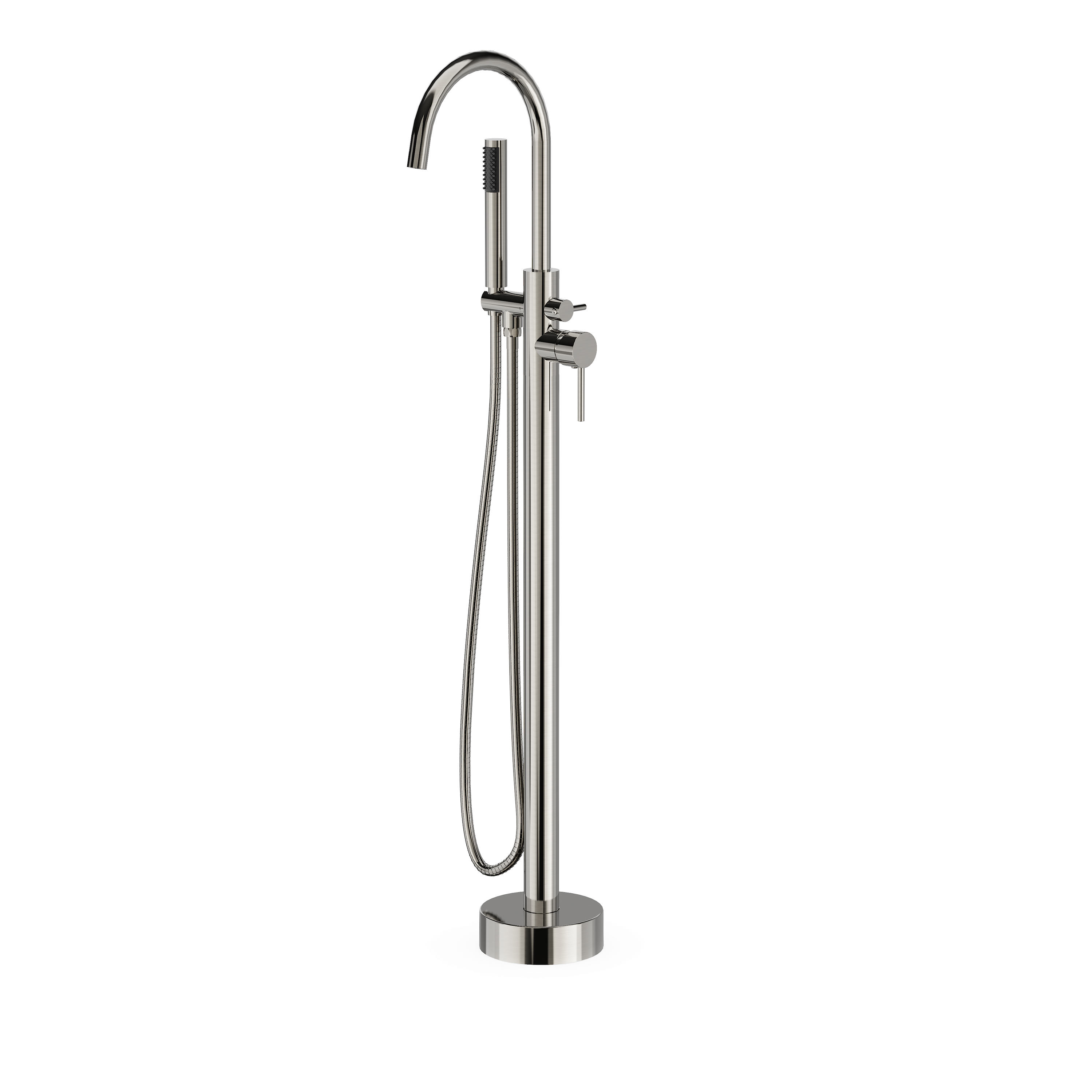 Freestanding Bathtub Filler Brushed Nickel Bathtub with Single Handle Hand Shower High Flow Floor Mount