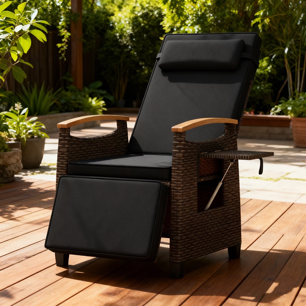 Patio Wicker Recliner Chair with Adjustable Backrest and Footrest