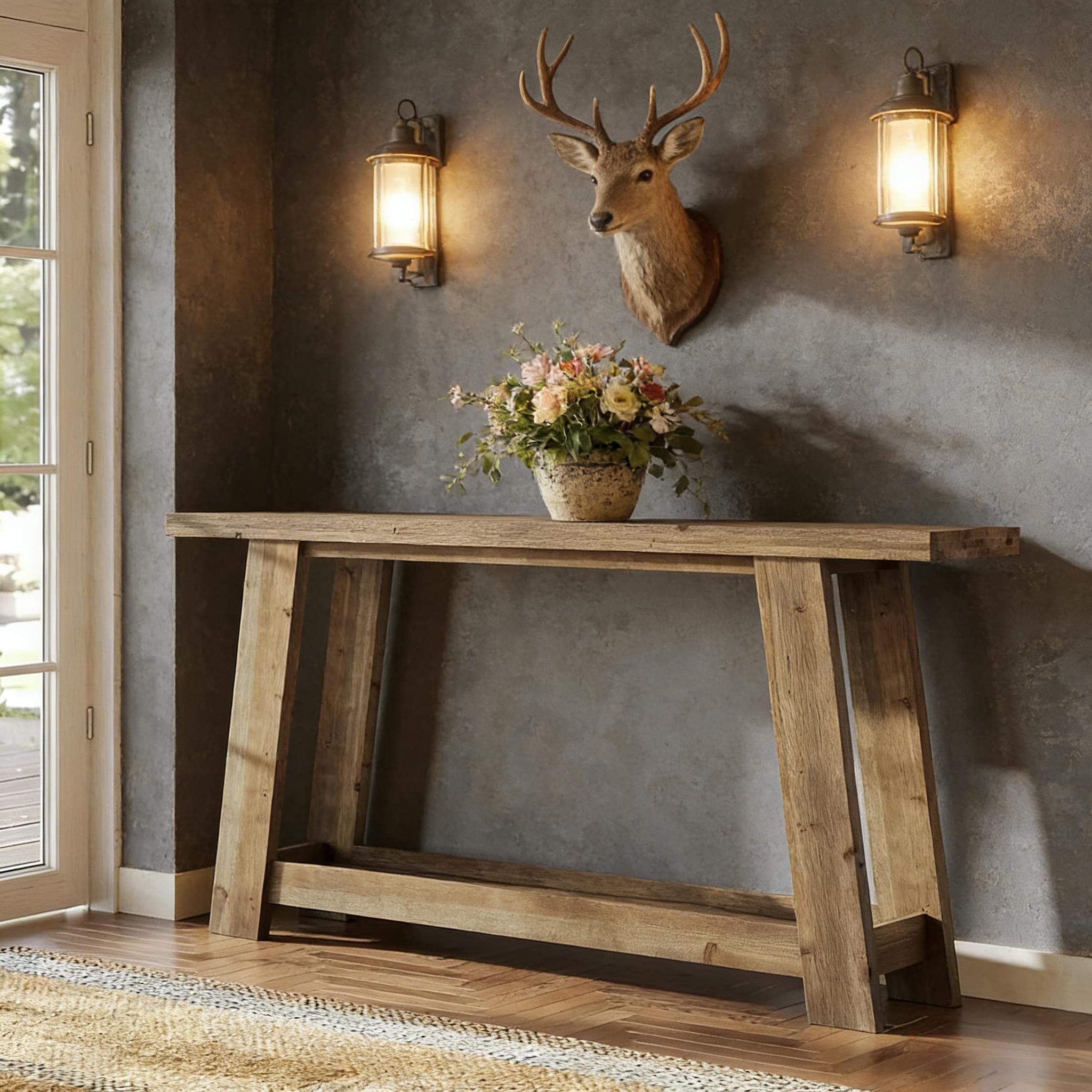 Console Table, Farmhouse Wood Sofa Entryway Table with 2-Tier Shelf