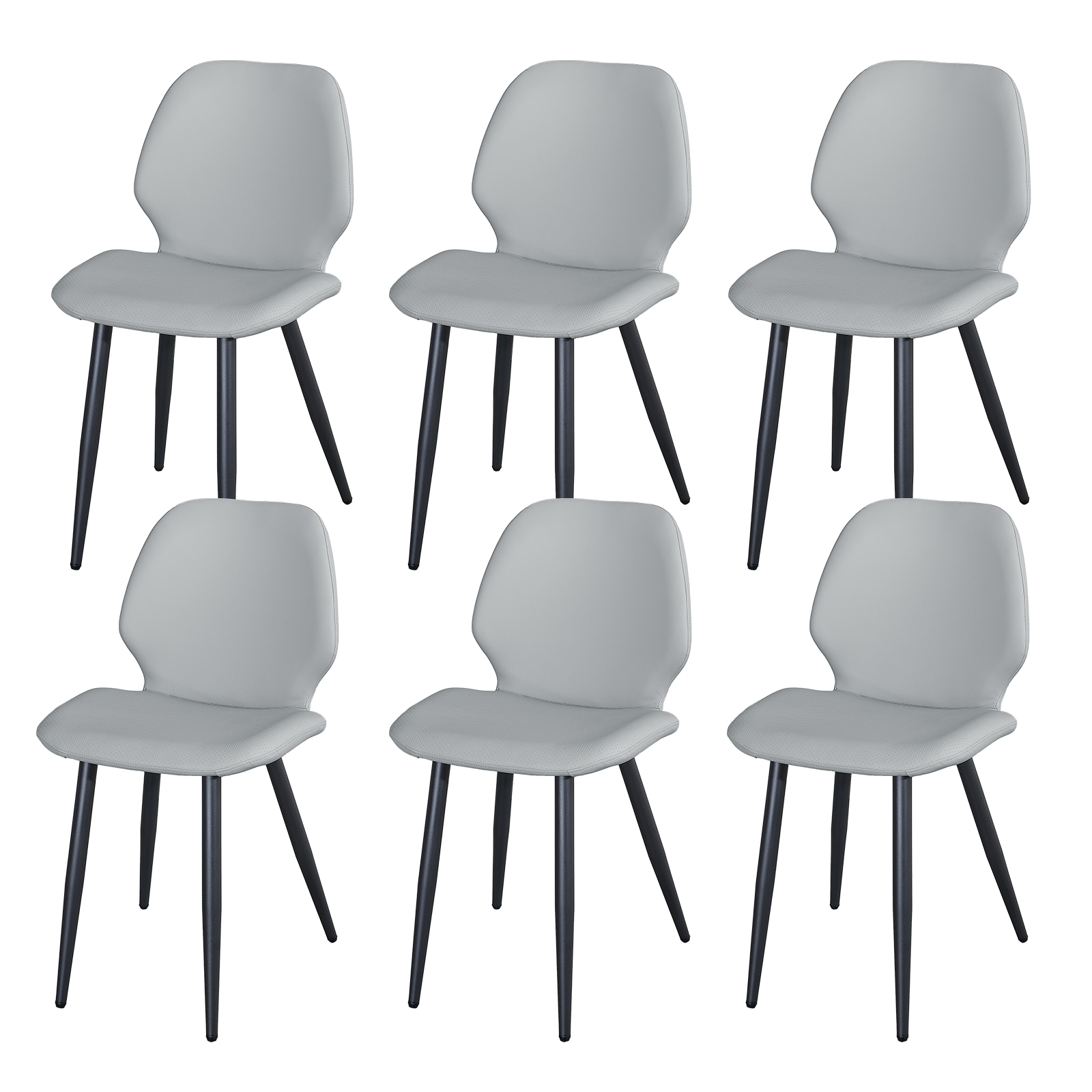 Light Grey Leather Dining Chair with Metal Legs, Shell Shape Upholstered Chair Set of 6 for Kitchen, Restaurant, Living, Meeting Room