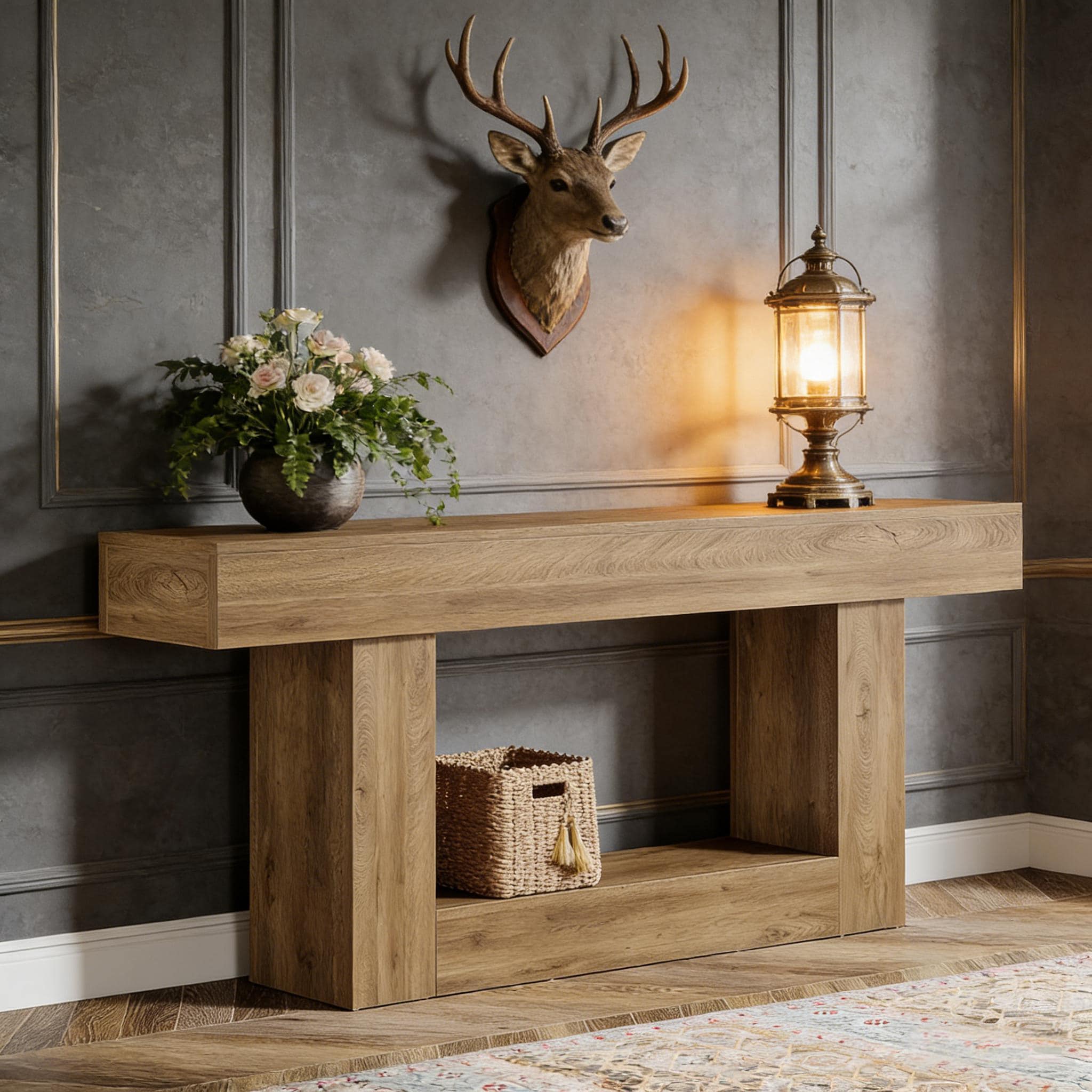 Wooden Console Table, Farmhouse 2-Tier Sofa Table Entryway Table